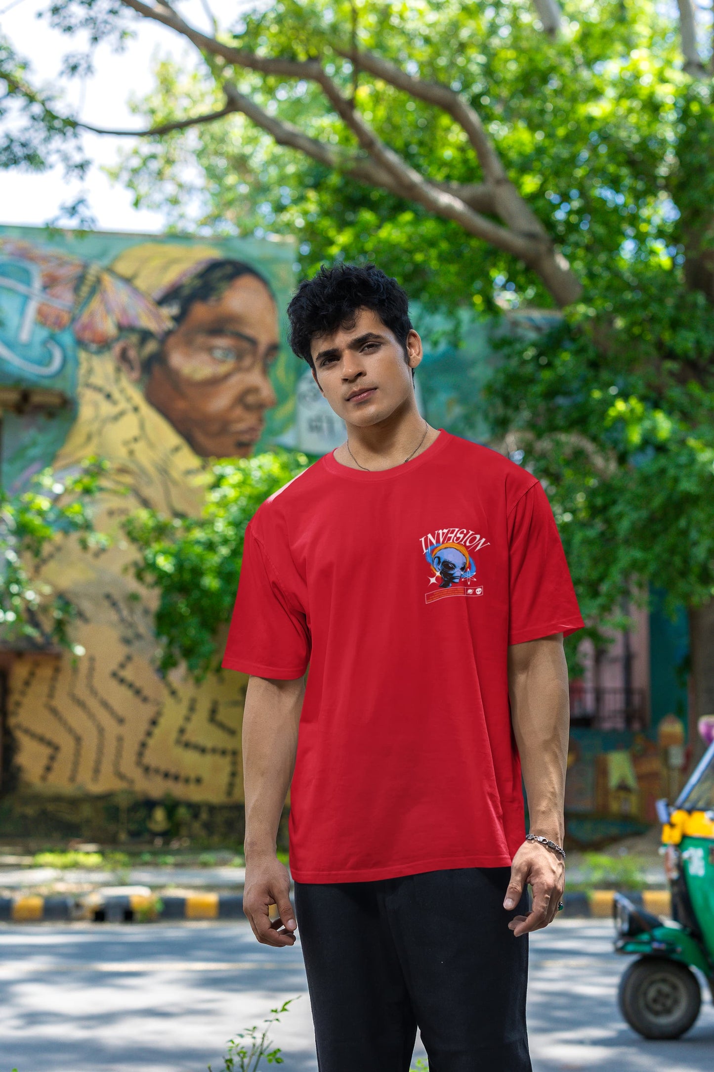 Men's Red Oversized Round Neck T-shirt