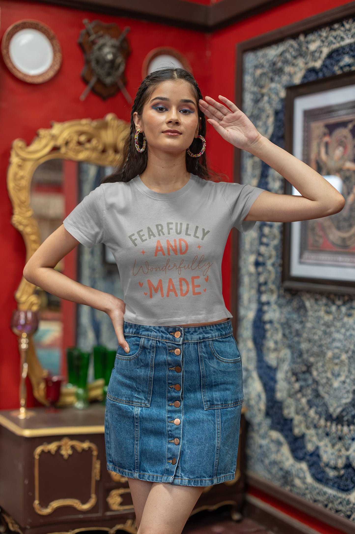 Women's Melange Grey Crop Tops