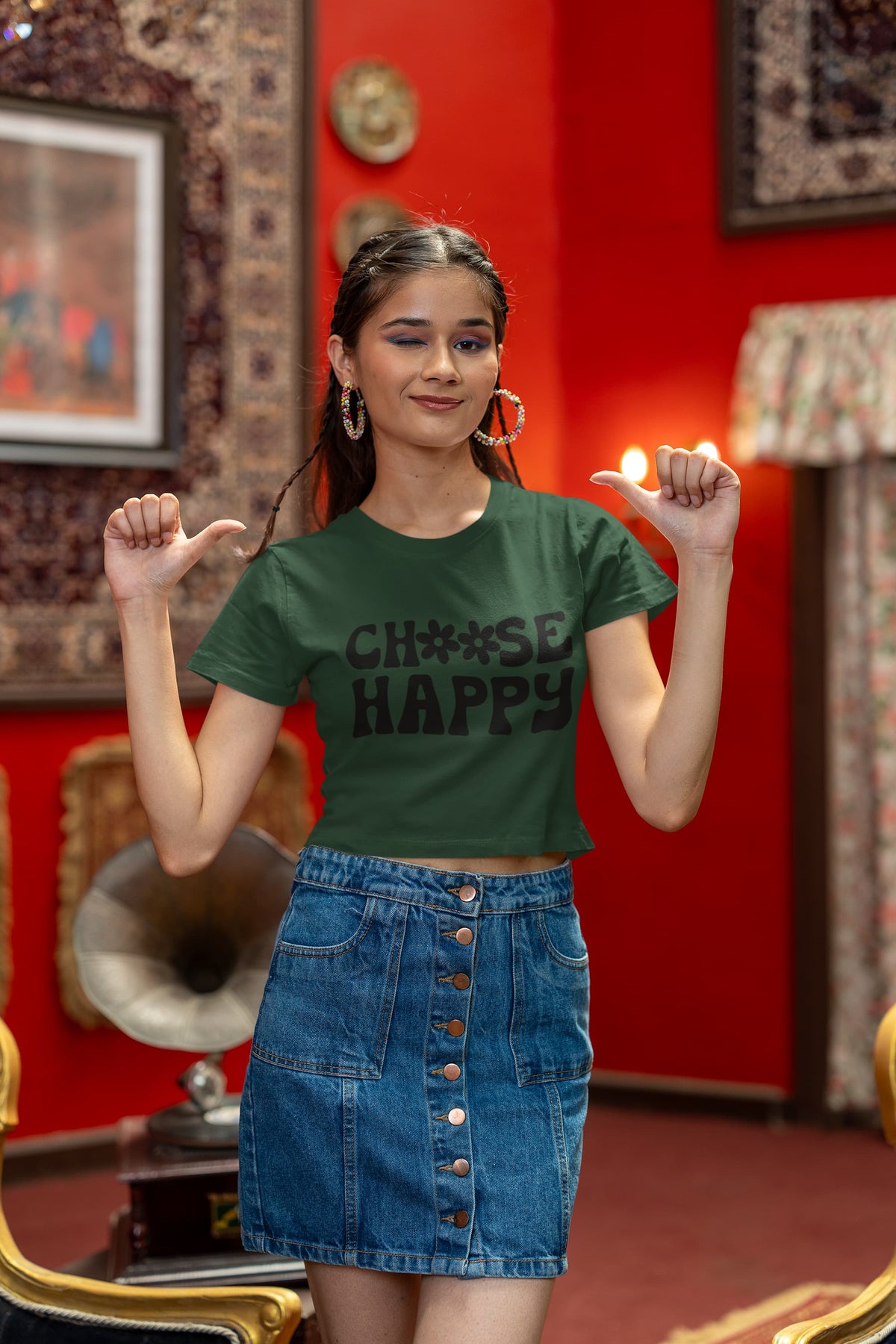 Karavirs® Content Olive Green crop top for women India