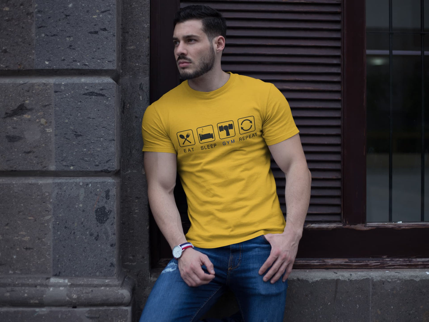 Men's Golden Yellow Round Neck T-shirts