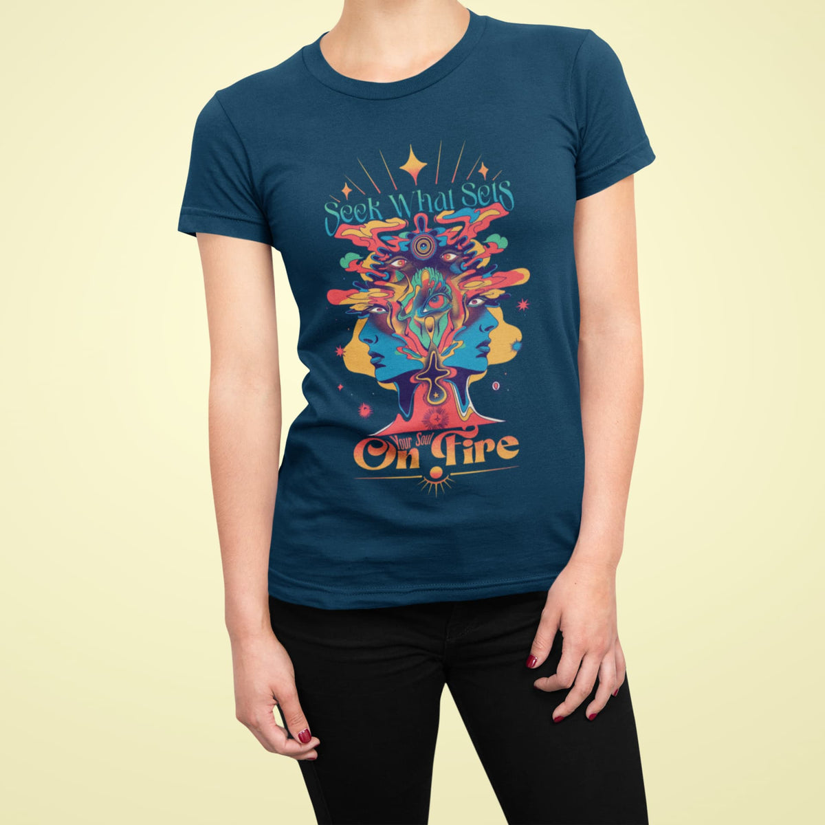 Women's Navy Blue Round Neck T-shirts
