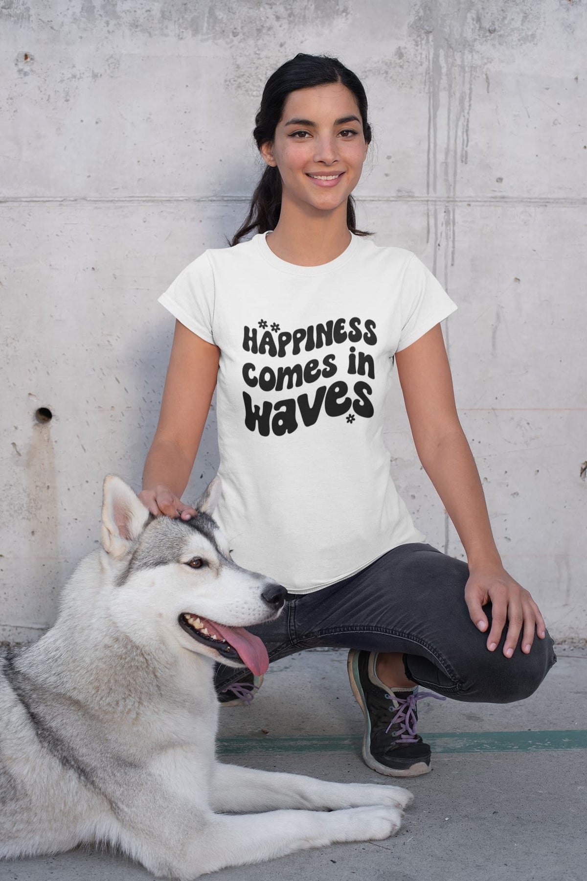 Karavirs® Happiness White graphic tee for women India