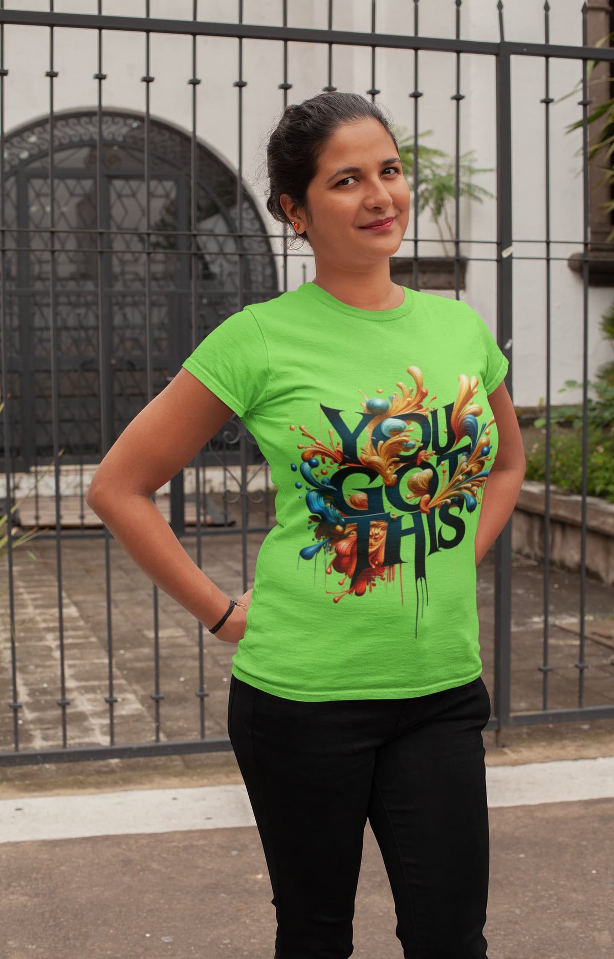 Women's Liril Green Round Neck T-shirts