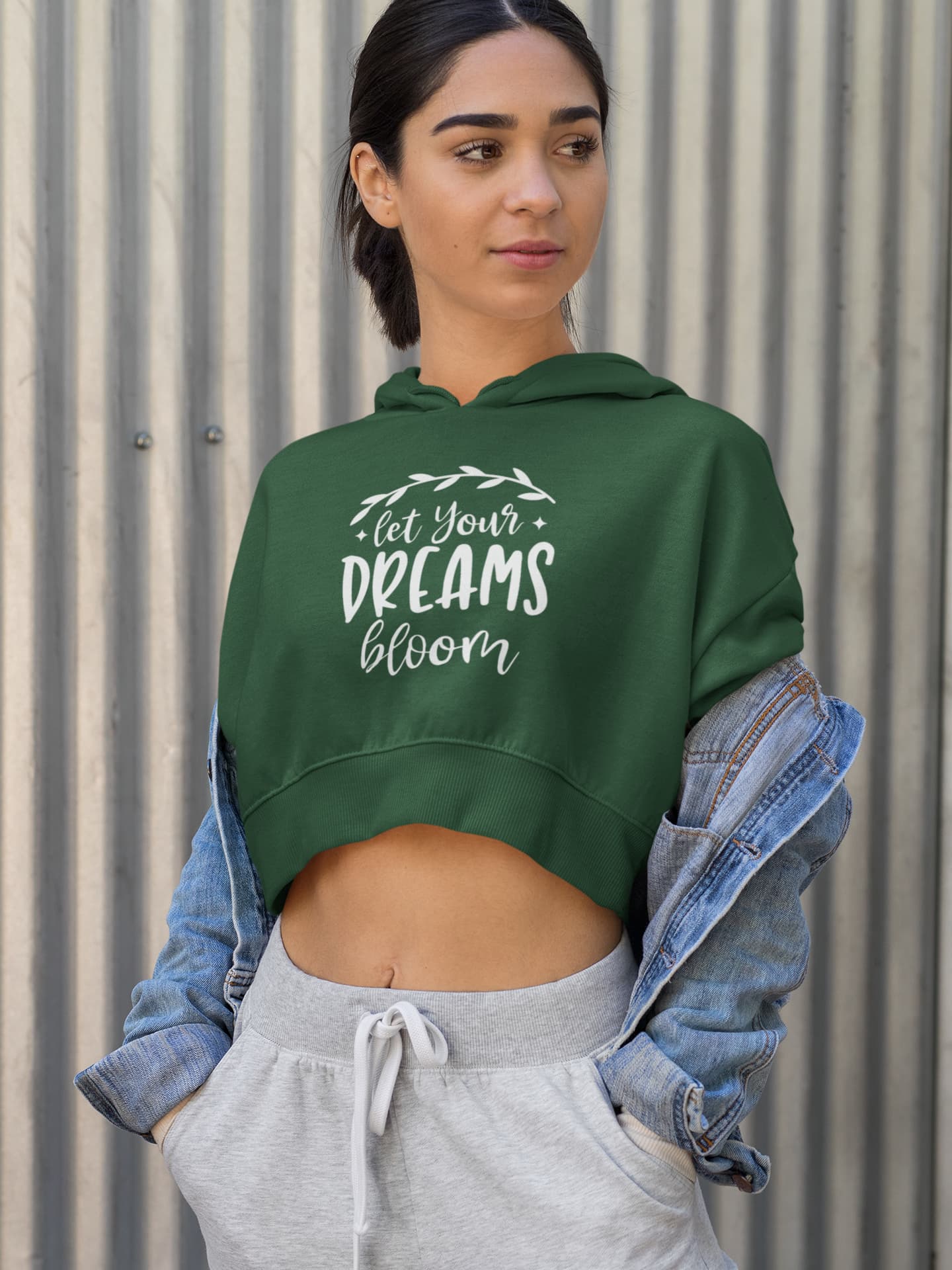 WOMENS OLIVE GREEN CROP HOODIES