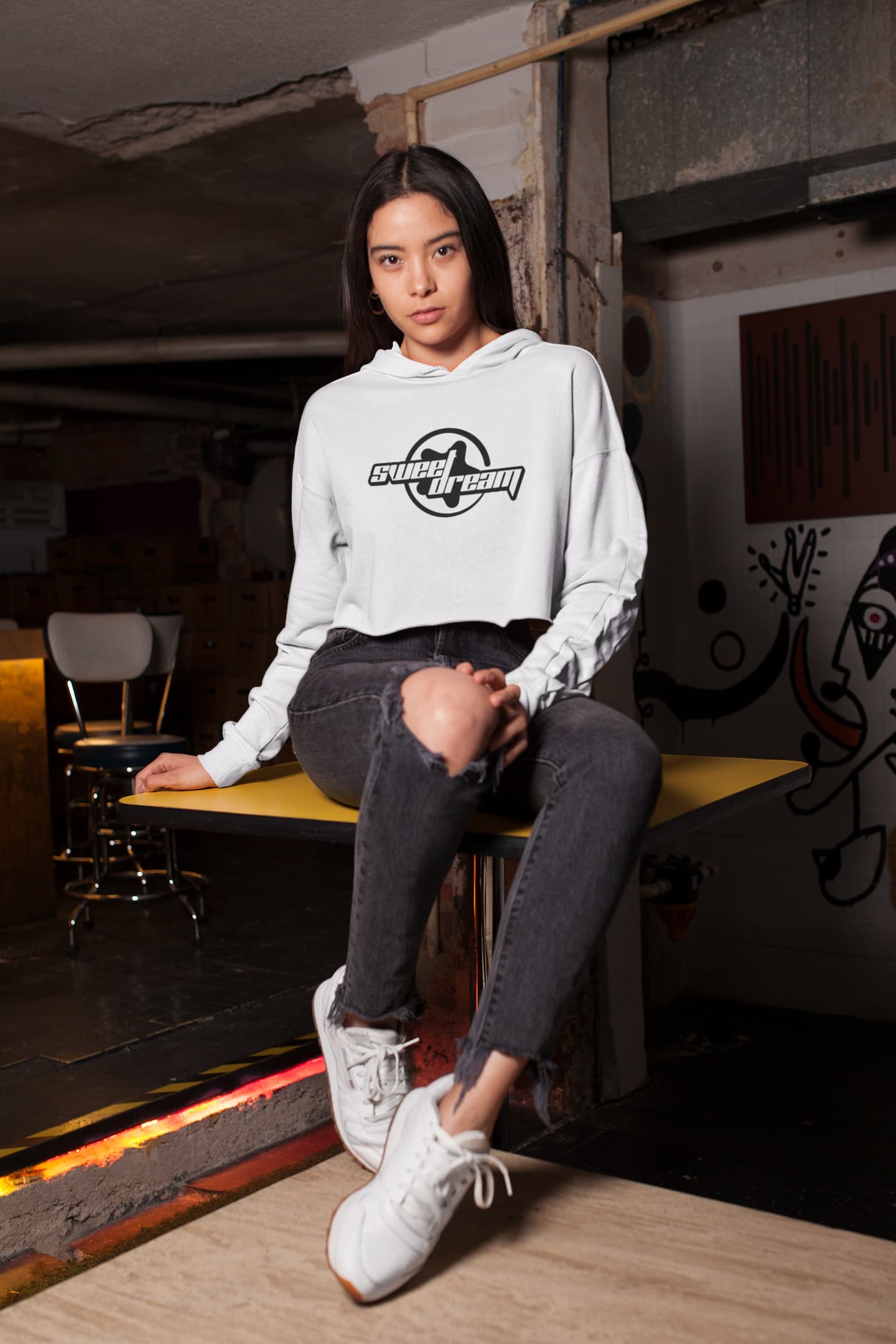 WOMENS WHITE CROP HOODIES