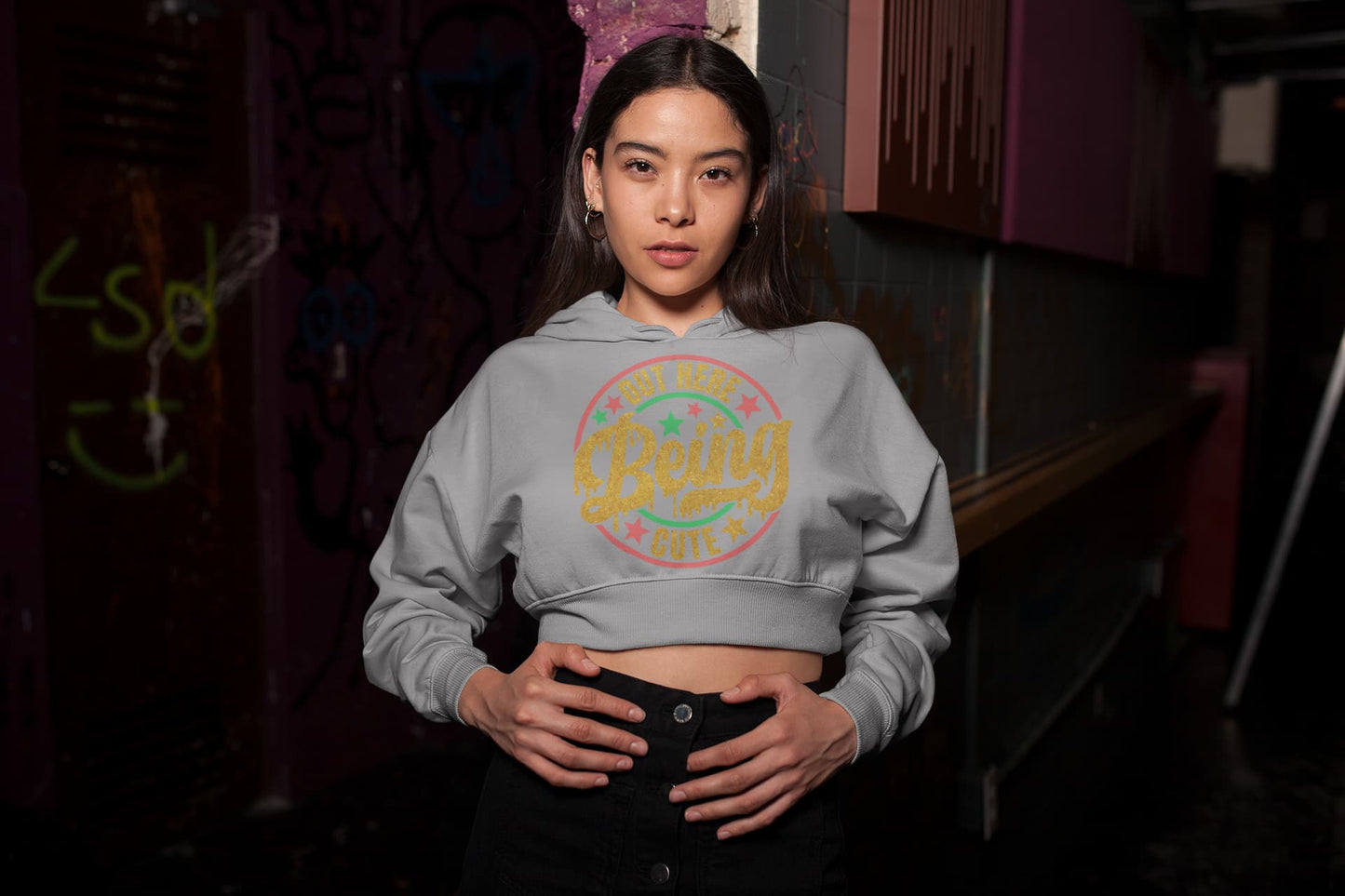 Women's Melange Grey Crop Hoodies