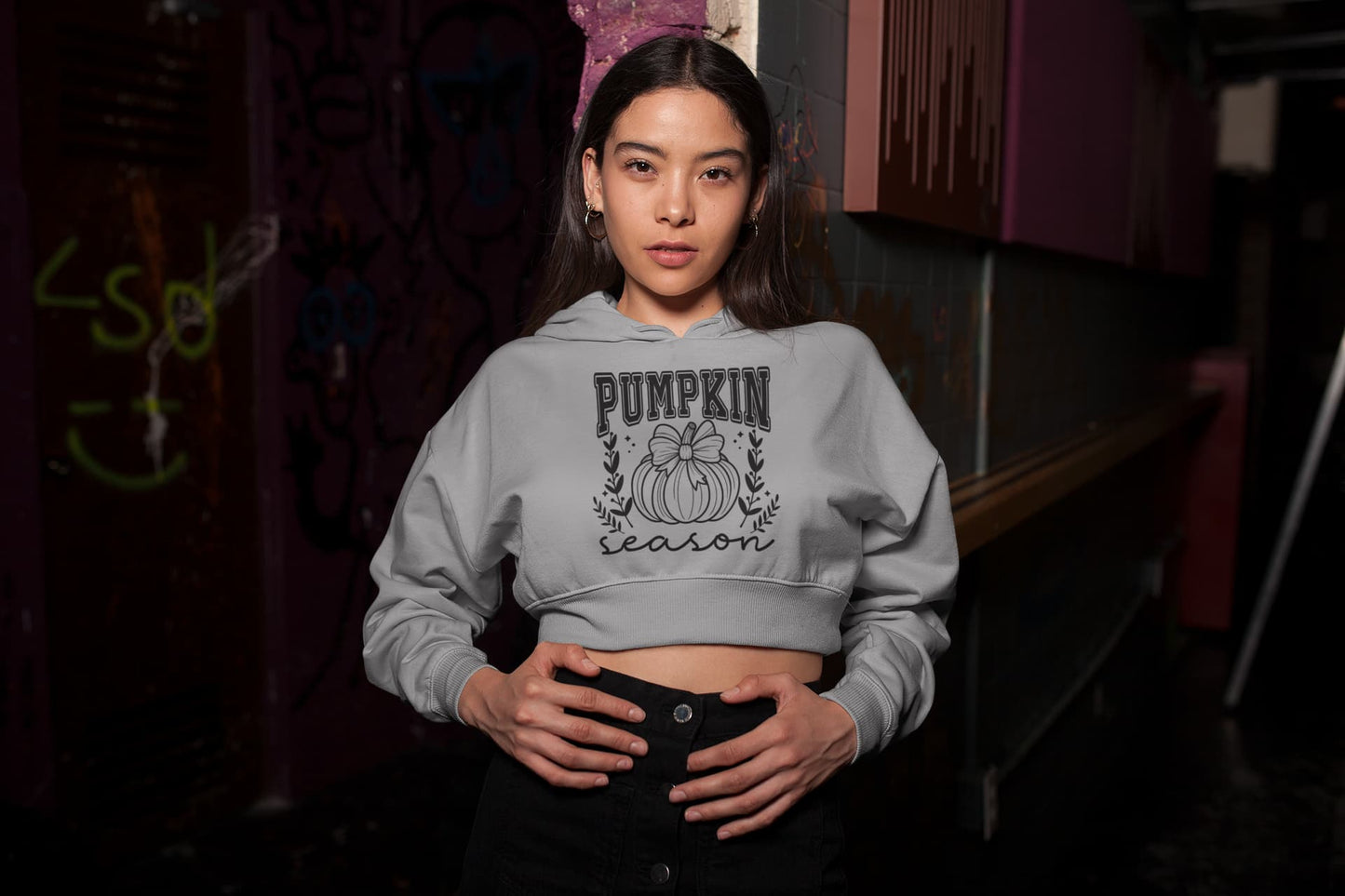 Women's Melange Grey Crop Hoodies