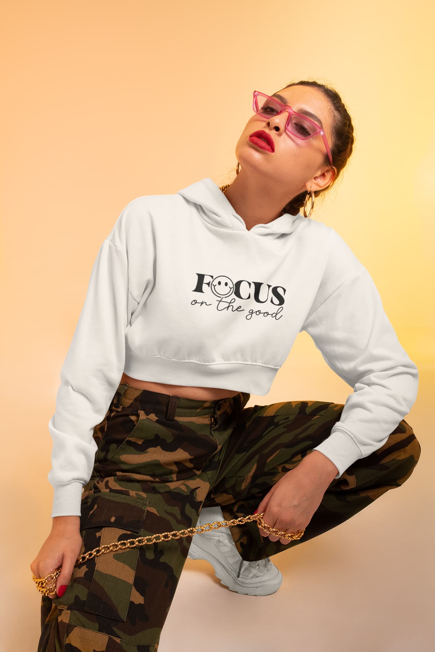 WOMENS WHITE CROP HOODIES