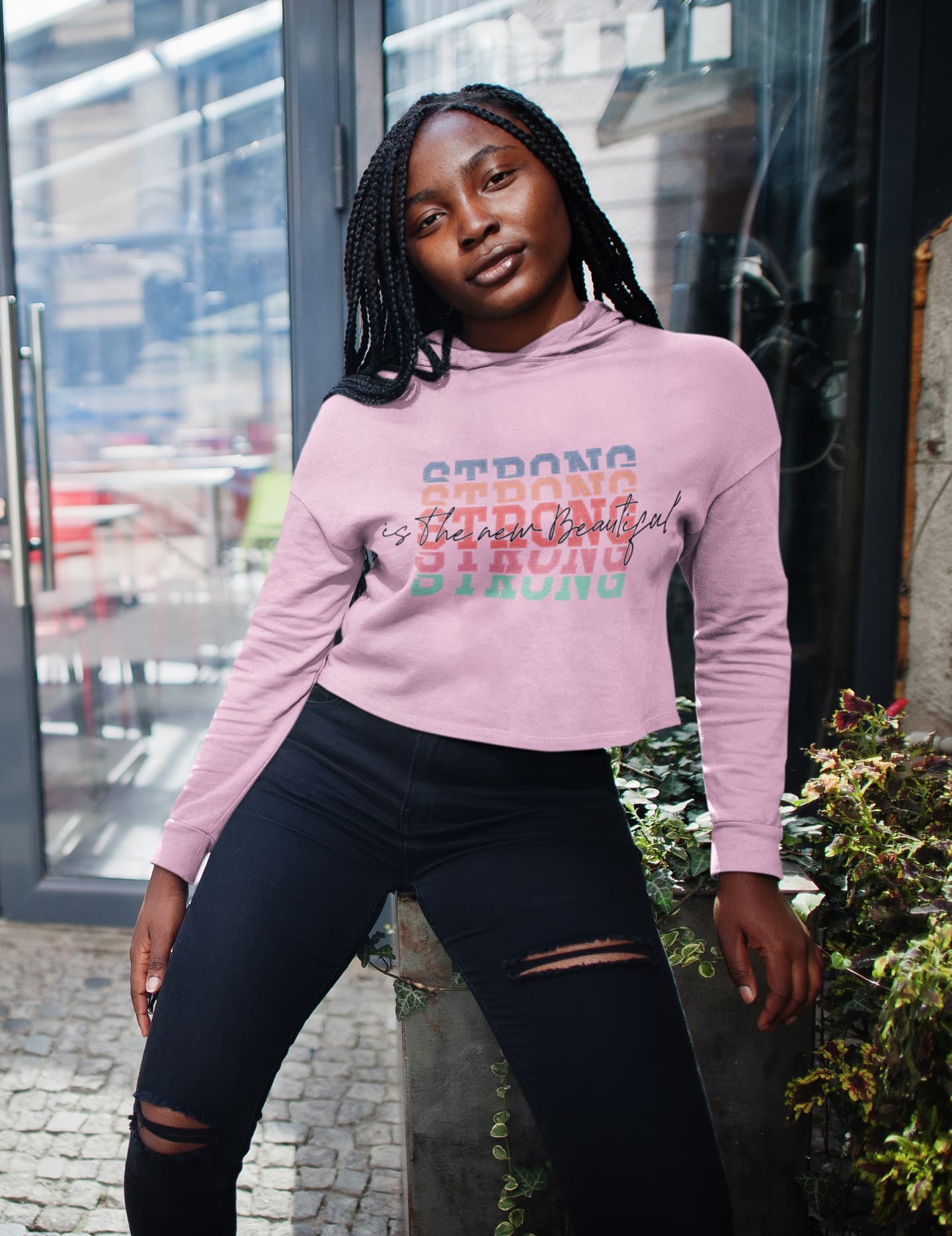 Women's Light Pink Crop Hoodies