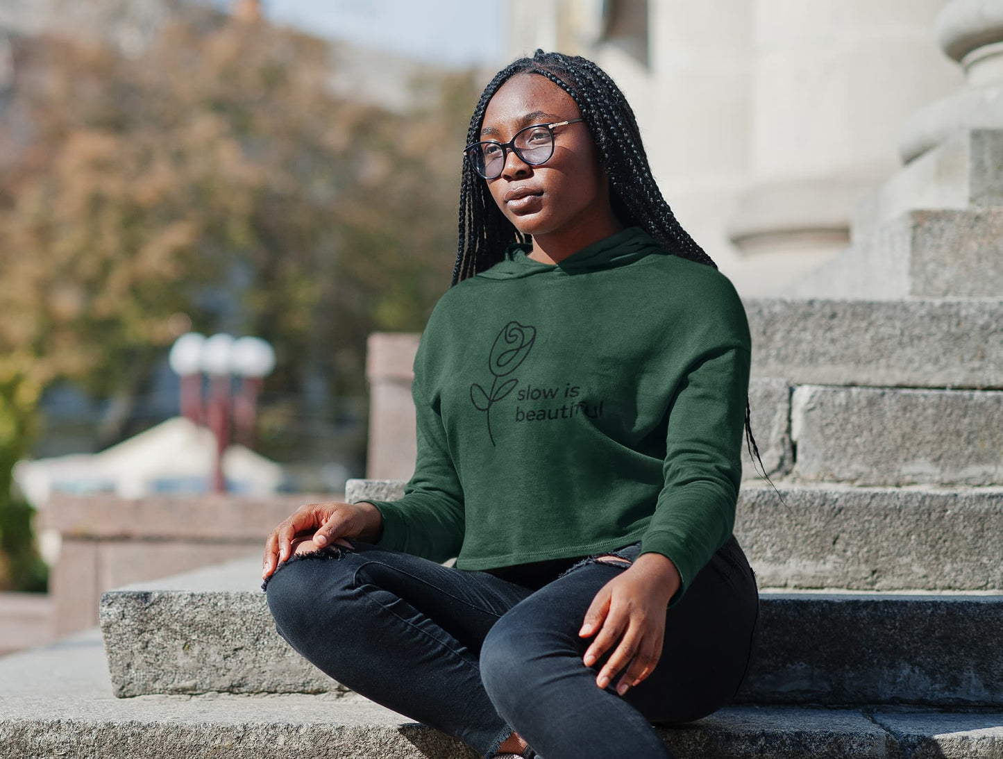WOMENS OLIVE GREEN CROP HOODIES