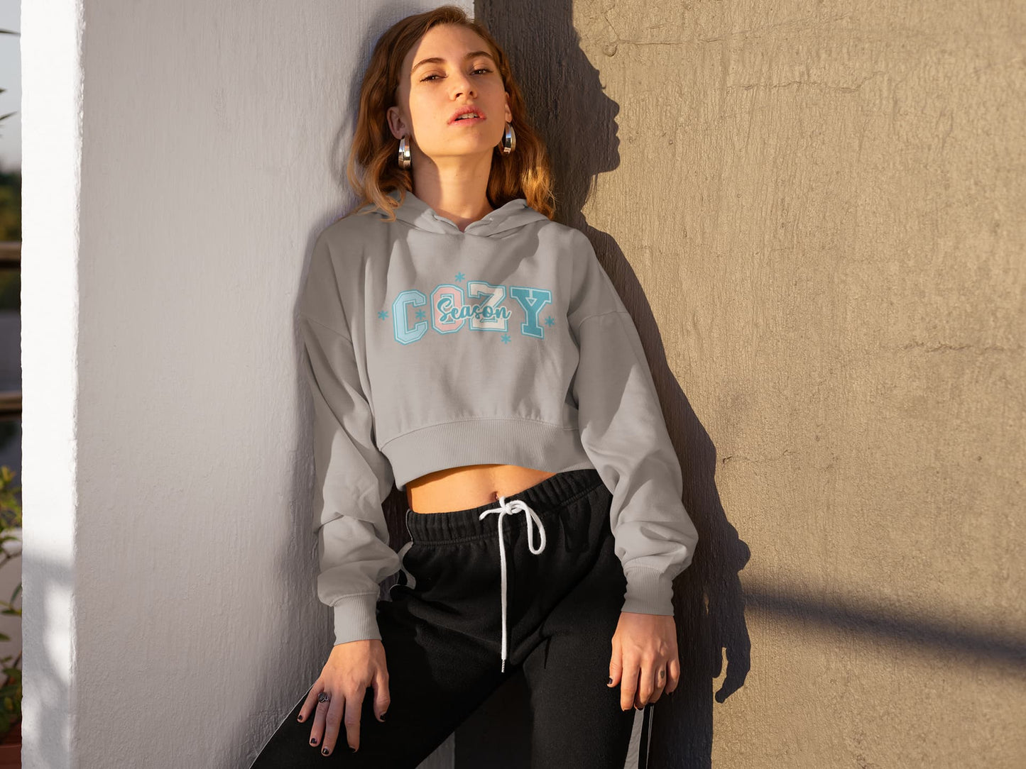 Women's Melange Grey Crop Hoodies