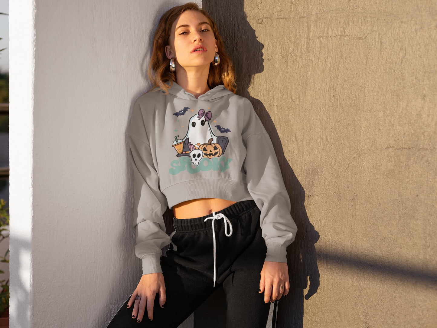 Women's Melange Grey Crop Hoodies