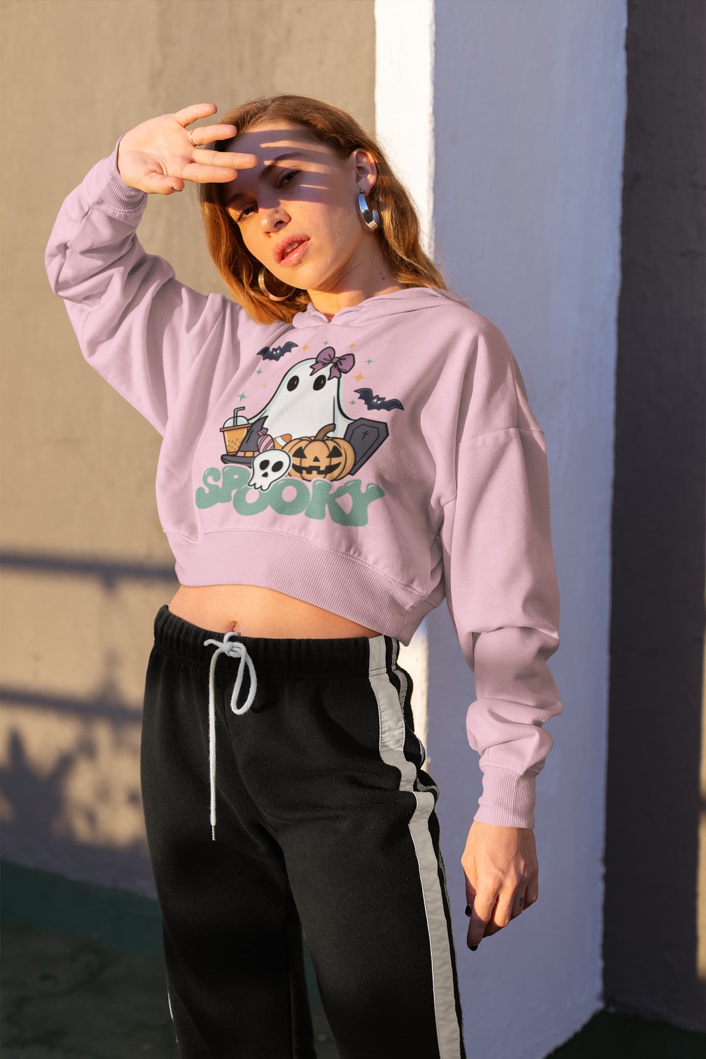Women's Light Pink Crop Hoodies