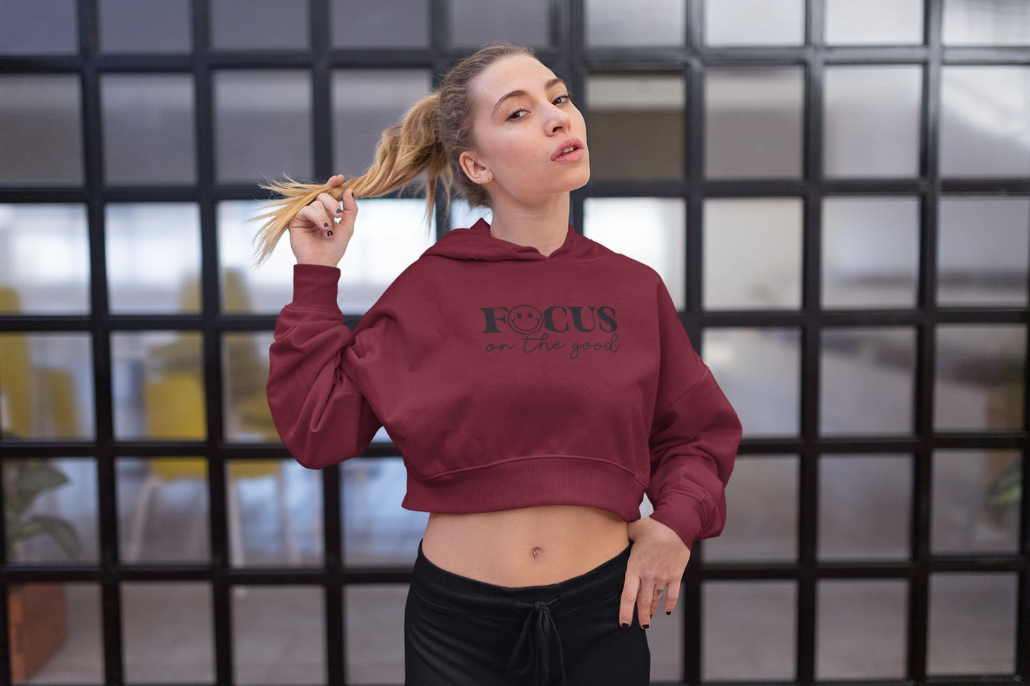 WOMENS MAROON CROP HOODIES