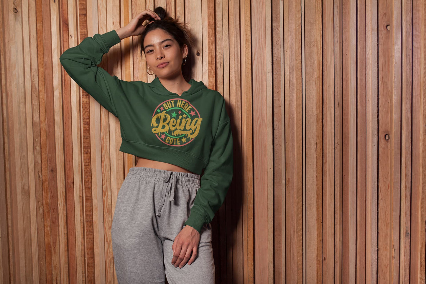 Women's Olive Green Crop Hoodies