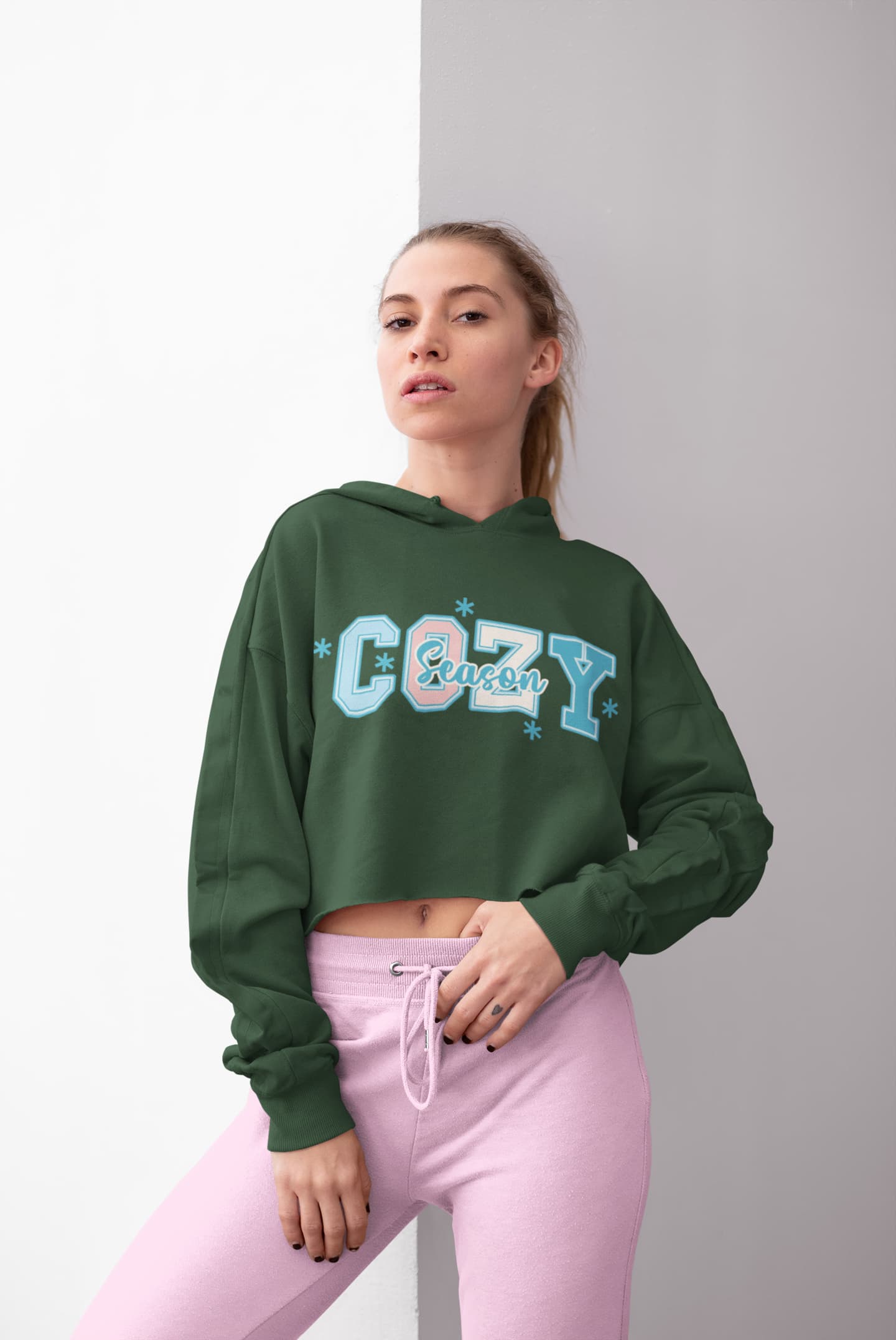 Women's Olive Green Crop Hoodies