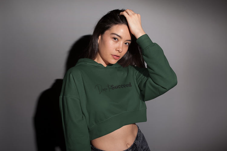 WOMENS OLIVE GREE CROP HOODIES