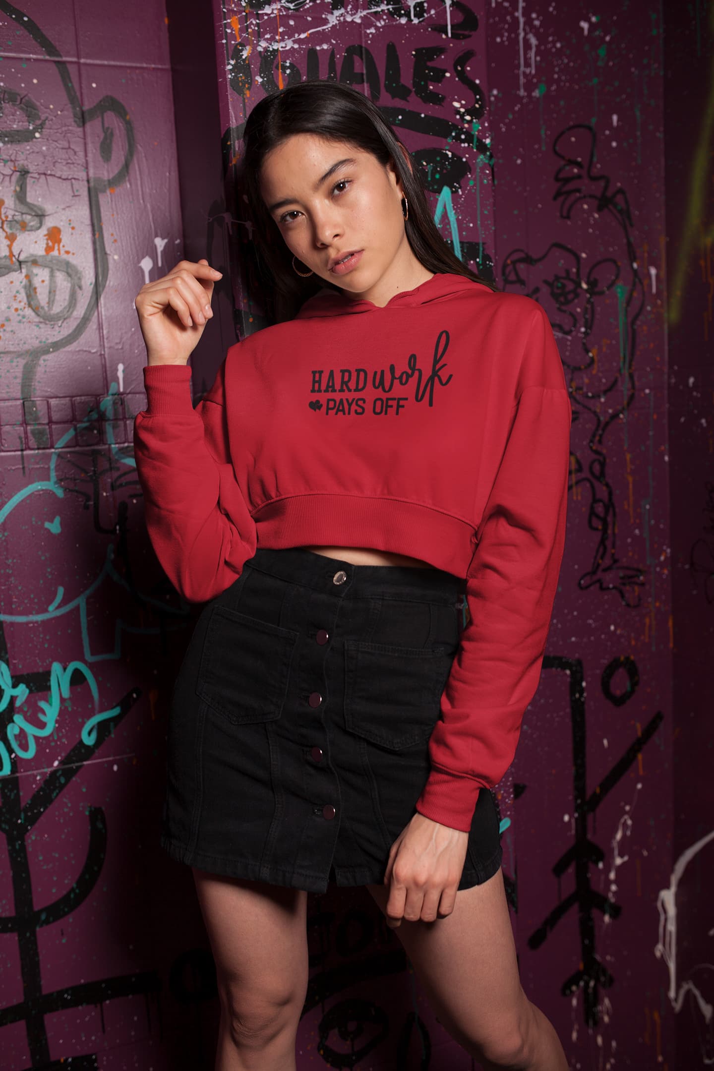 WOMENS RED CROP HOODIES