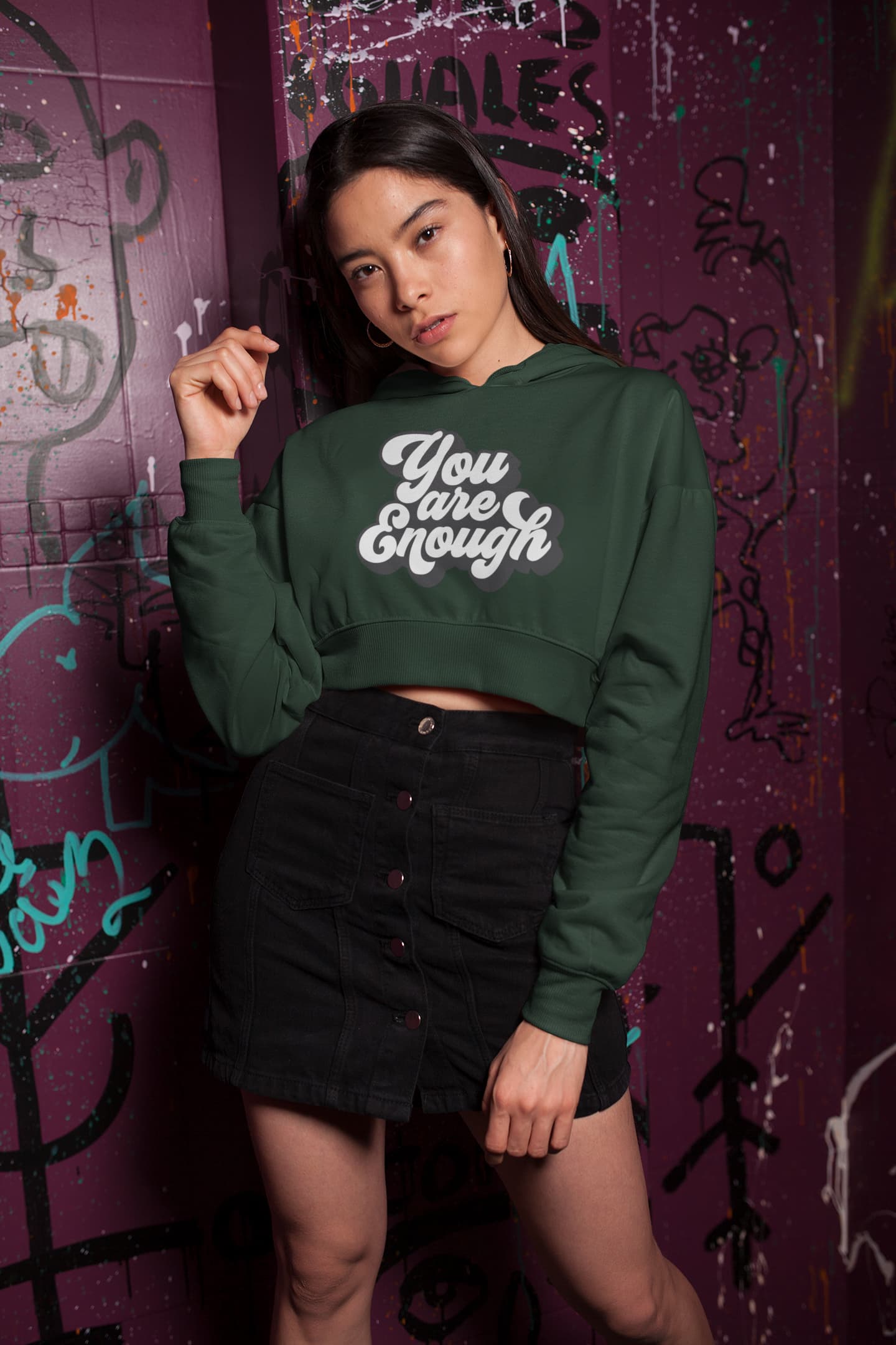 Women's Olive Green Crop Hoodies