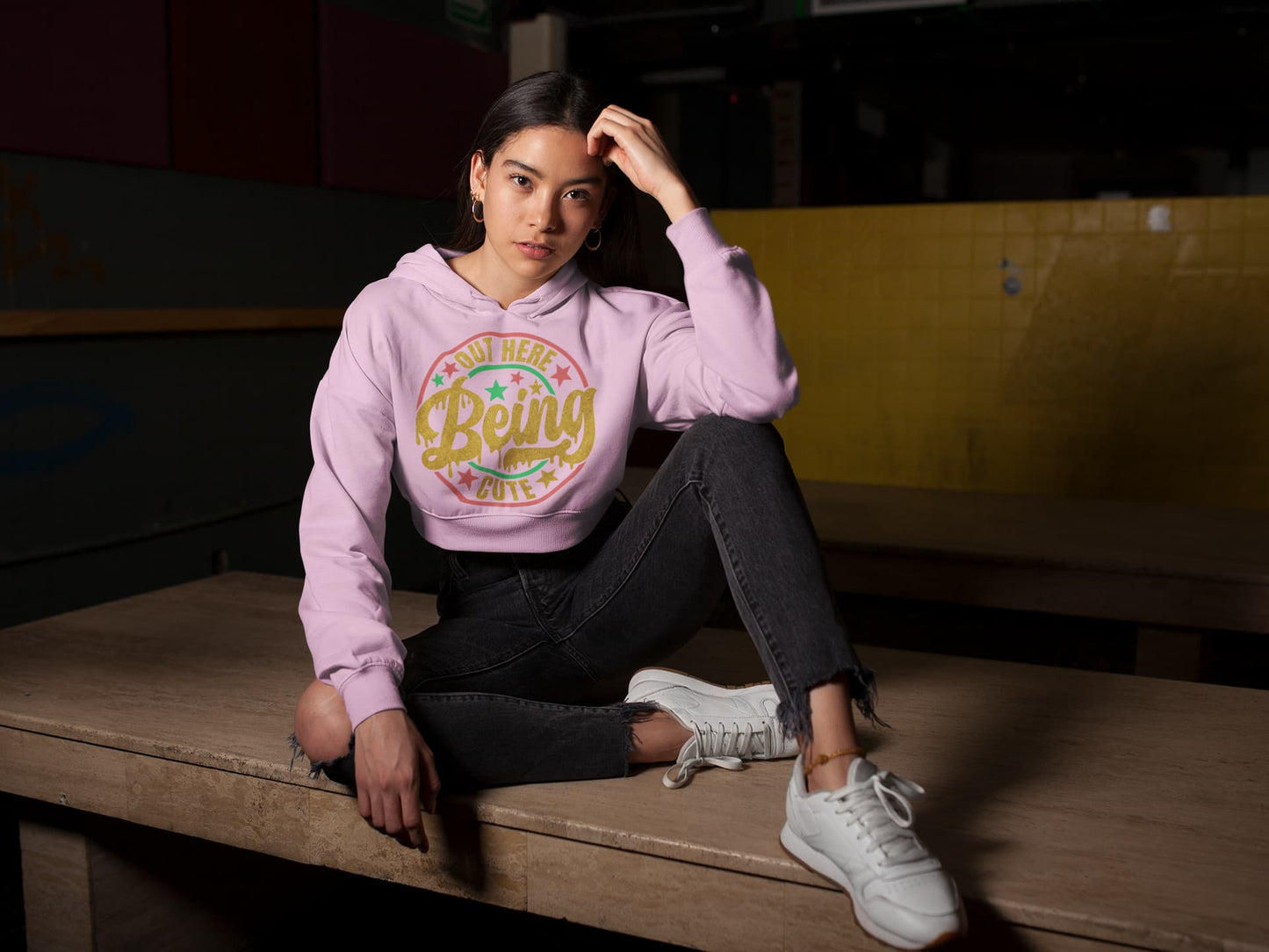 Women's Light Pink Crop Hoodies