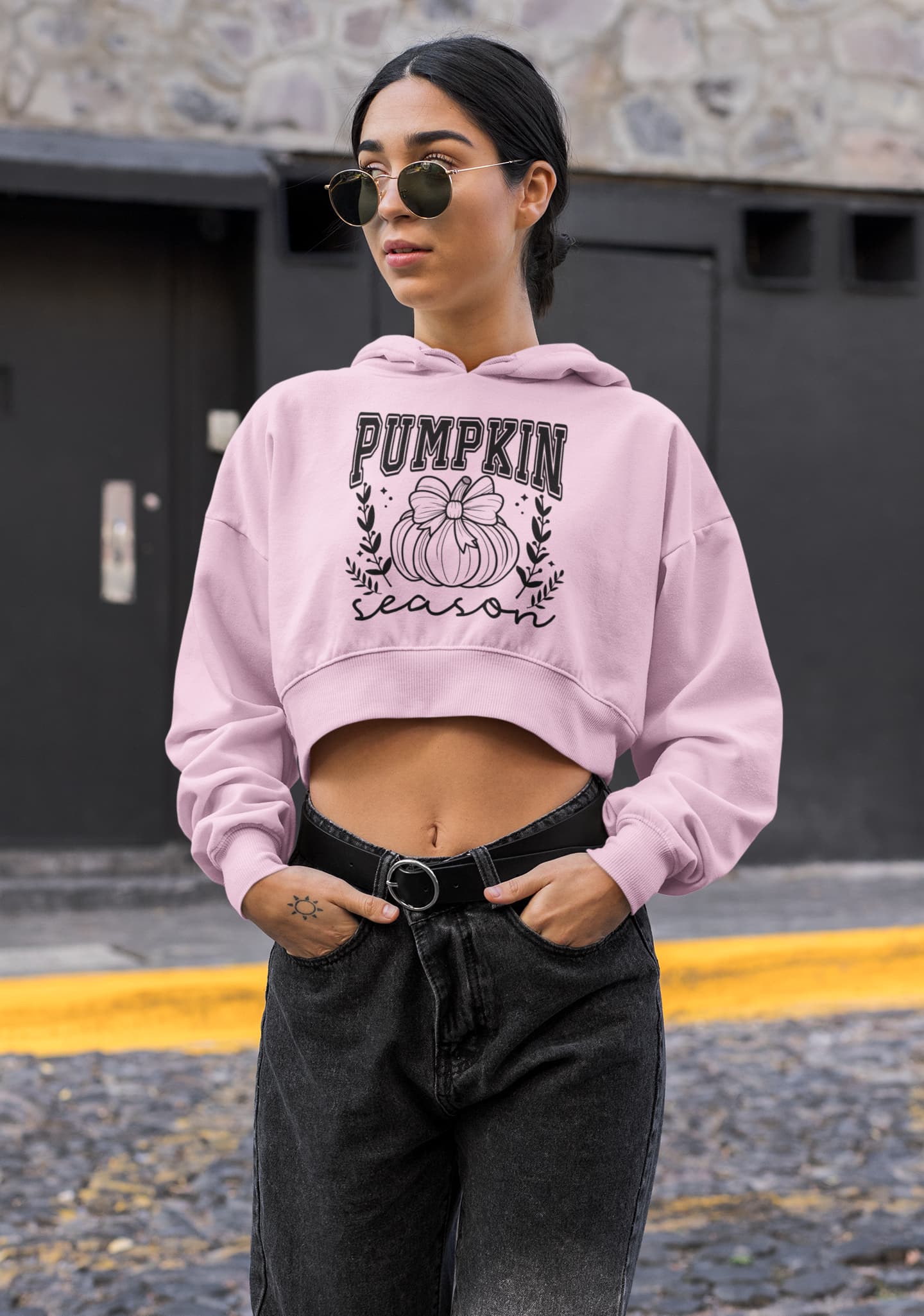 Women's Light Pink Crop Hoodies