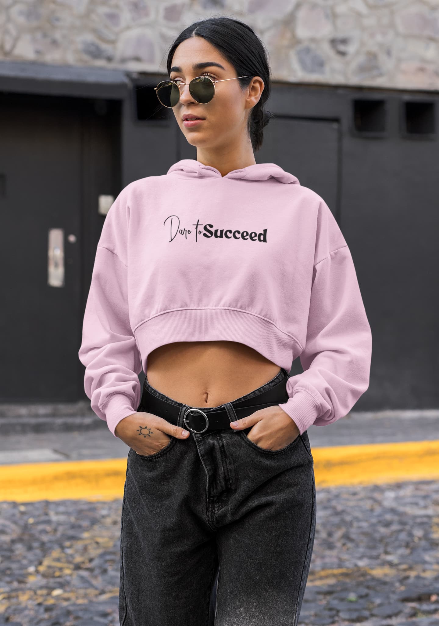 WOMENS LIGHT PINK CROP HOODIES