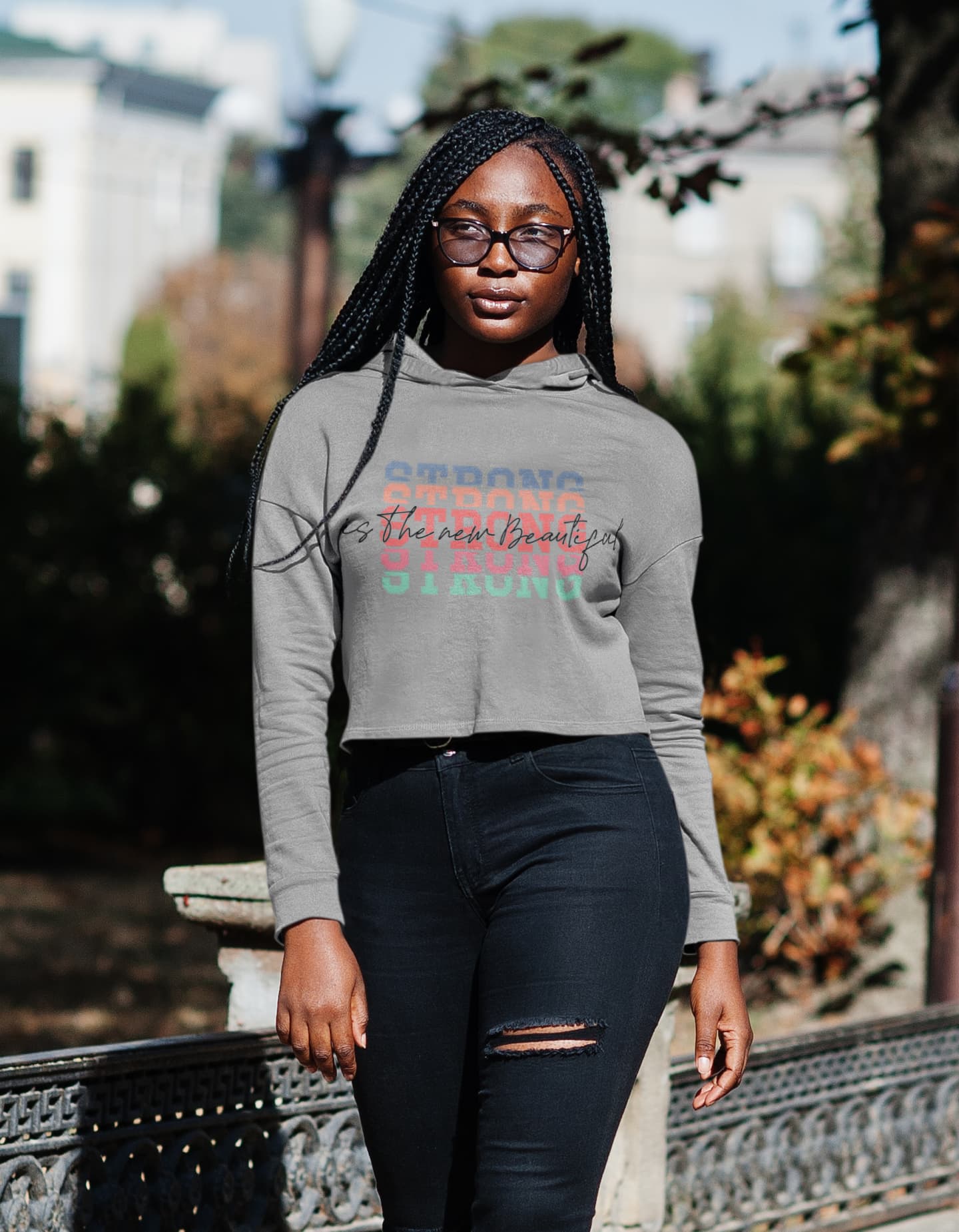 Women's Melange Grey Crop Hoodies