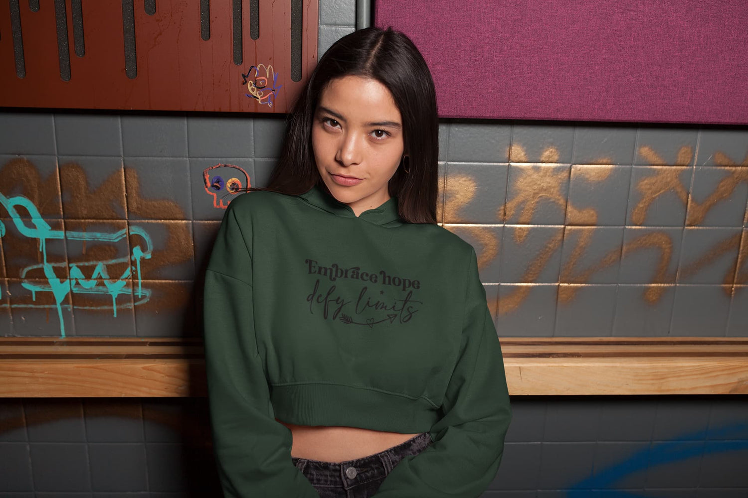 WOMENS OLIVE GREEN CROP HOODIES