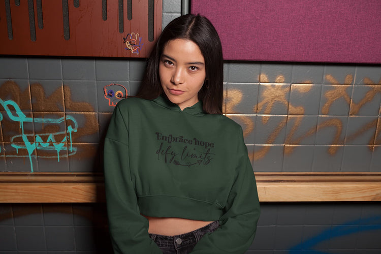 WOMENS OLIVE GREEN CROP HOODIES