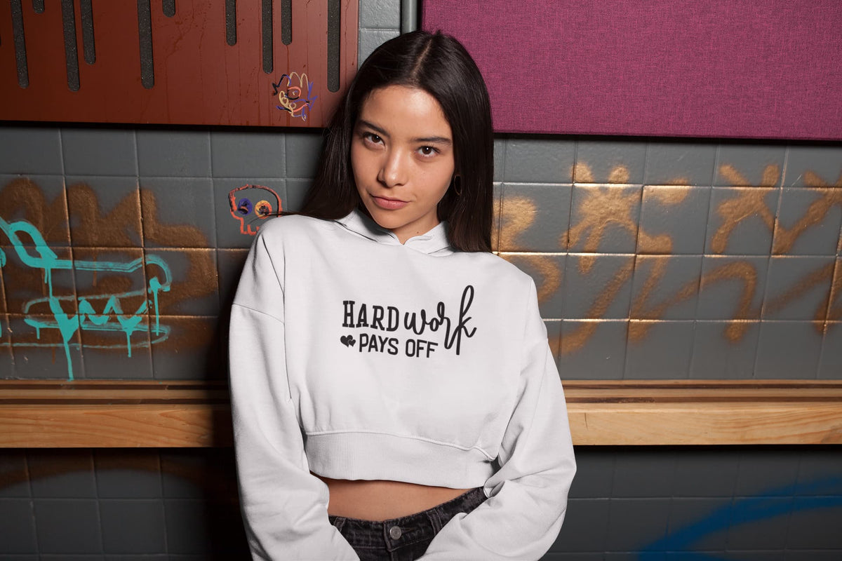 Karavirs® Hardwork White crop hoodie for women India