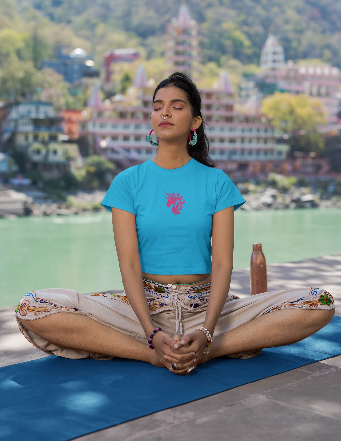 Women's Sky Blue Crop Tops