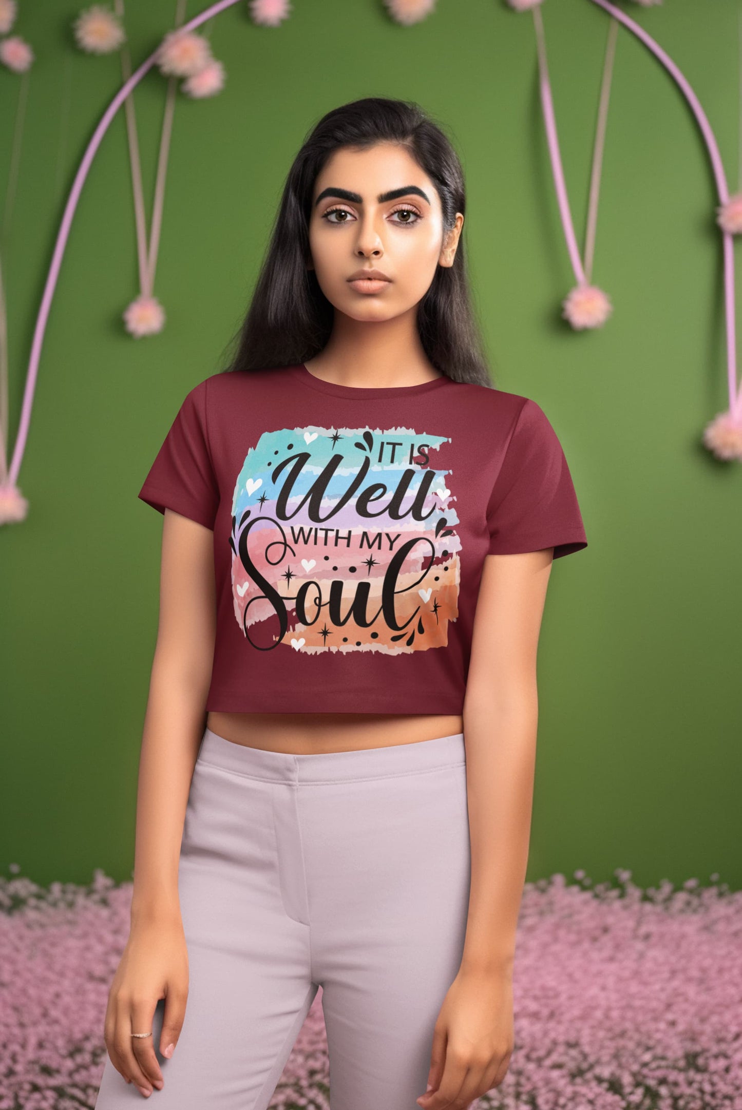 Women's Maroon Crop Tops