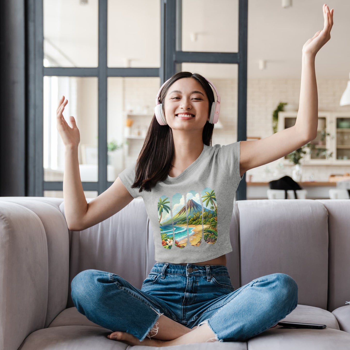 Women's Melange Grey Crop Tops
