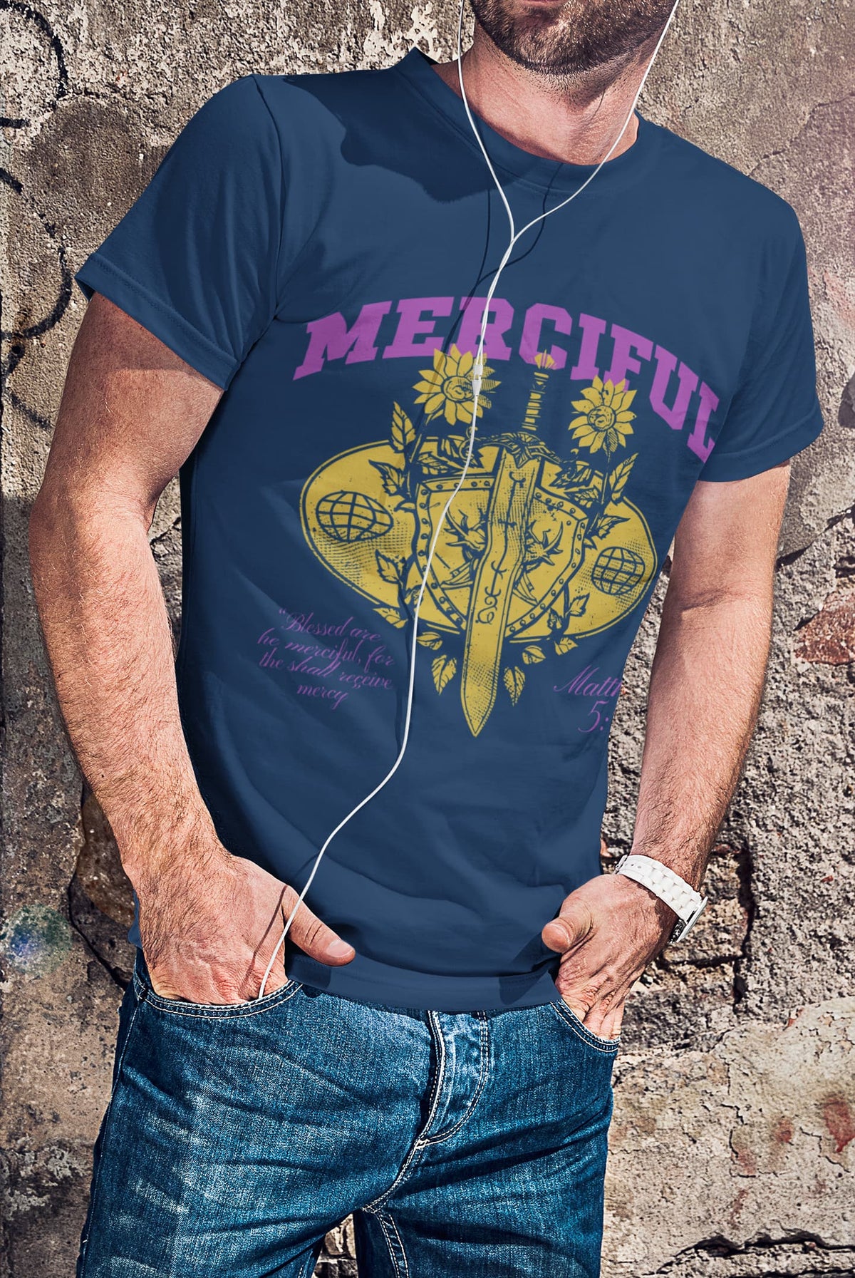 Karavirs® Merciful Navy Blue graphic tee for men India