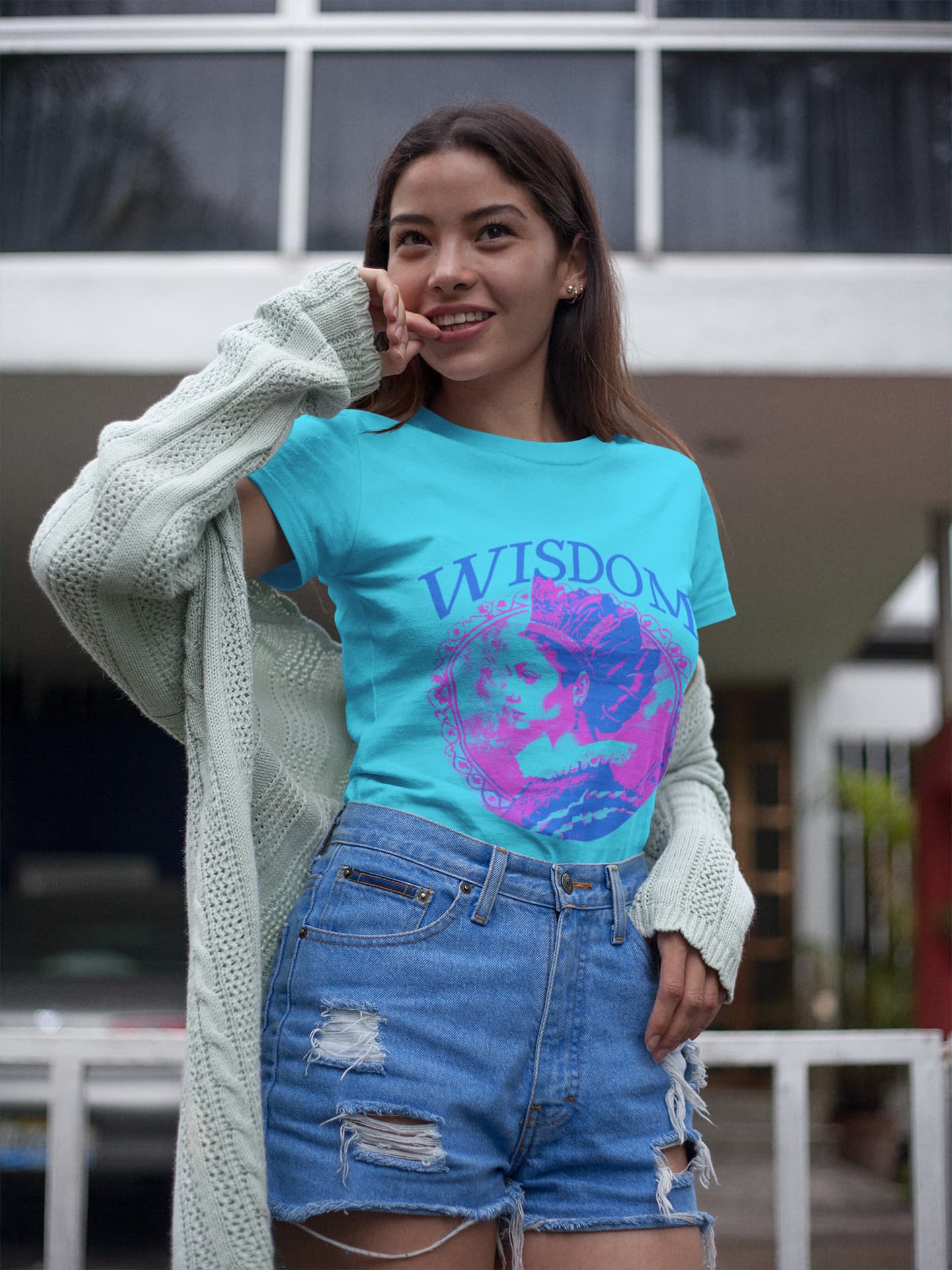 Women's Sky Blue Round Neck T-shirts