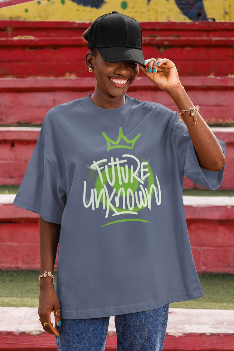 WOMENS STEEL GREY OVERSIZED ROUNDNECK T-SHIRT 