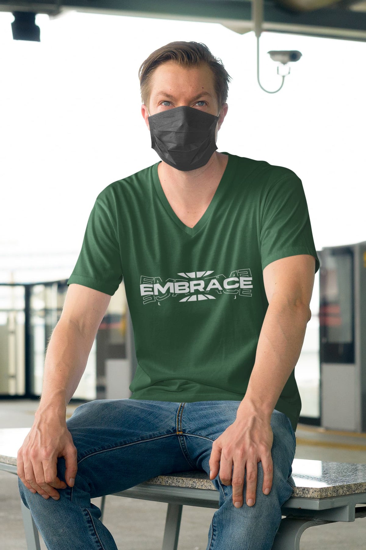 MENS OLIVE GREEN VNECK T-SHIRT