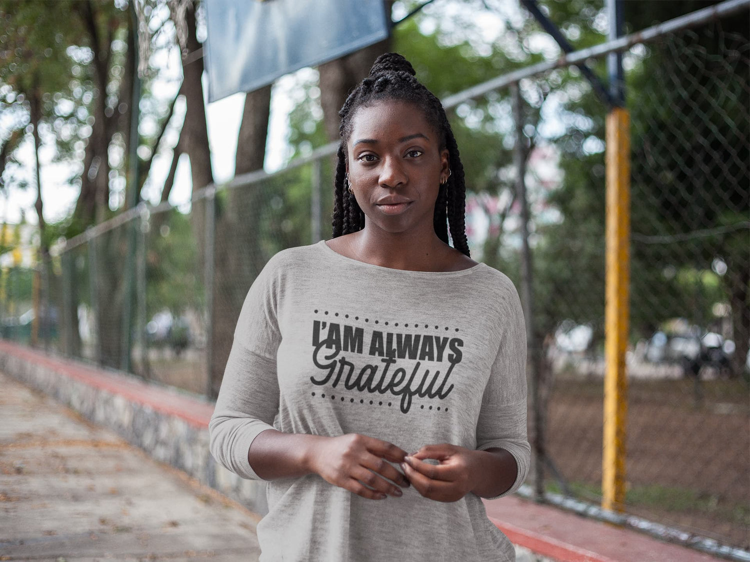 Woman wearing a shirt with &