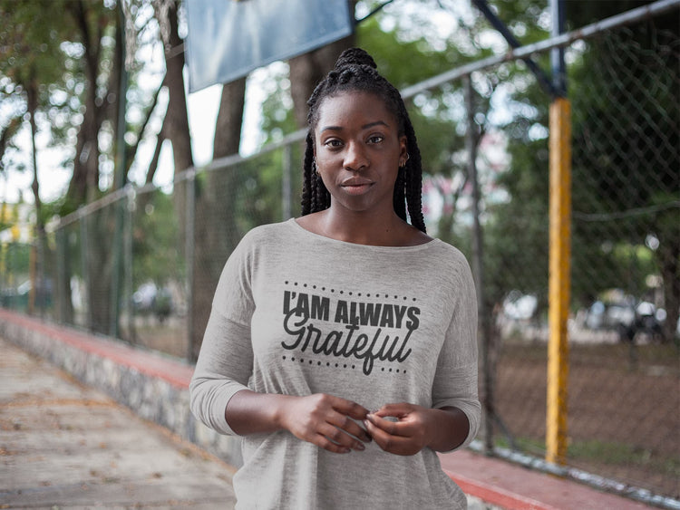 Woman wearing a shirt with &