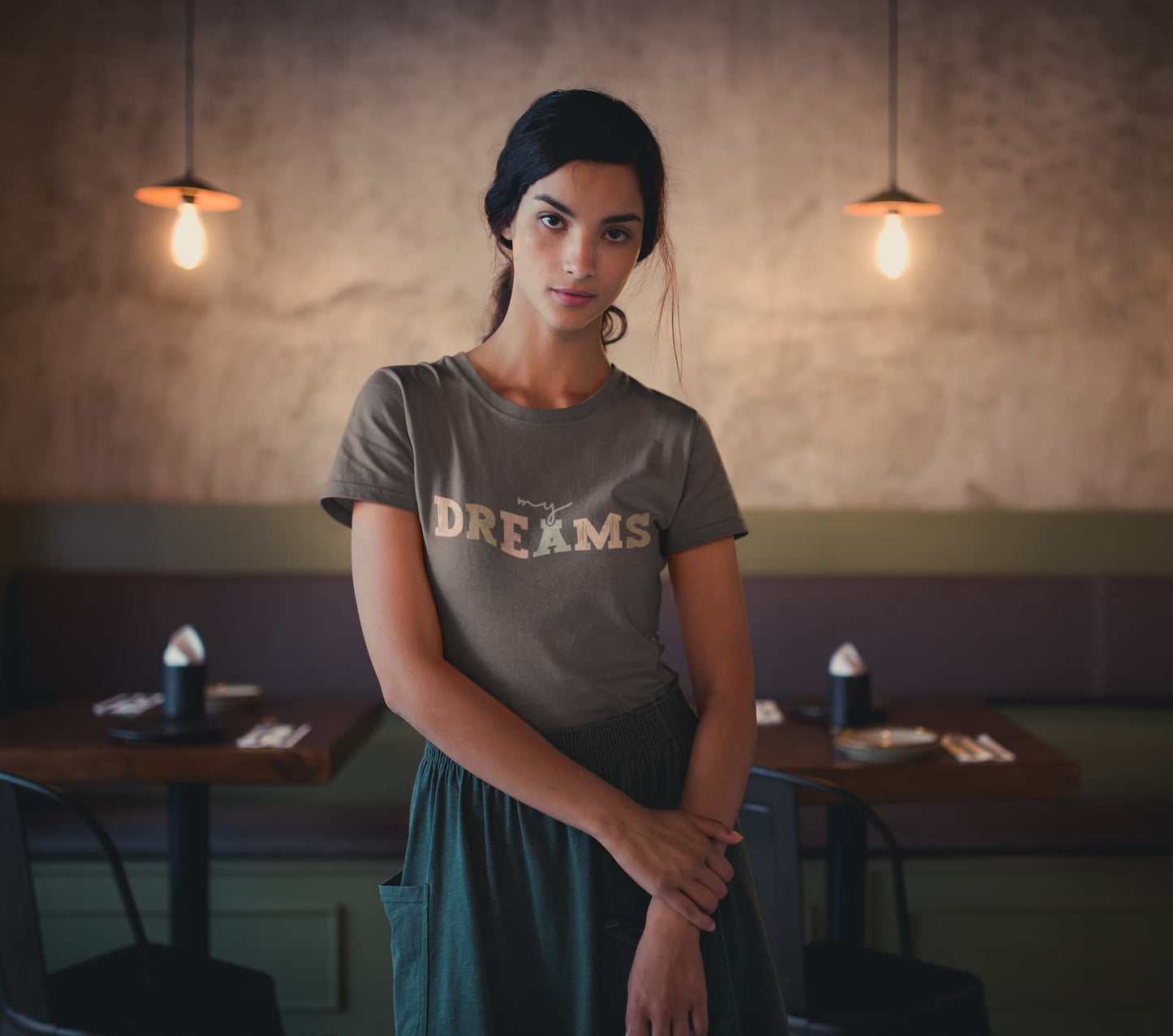 Women's Charcoal Grey Round Neck T-shirts