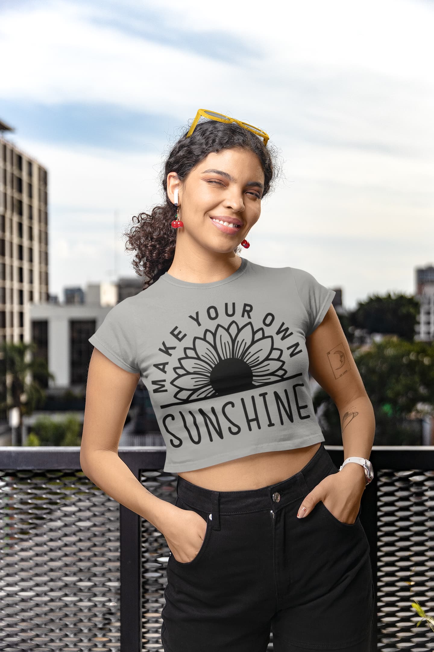 Women's Melange Grey Crop Top
