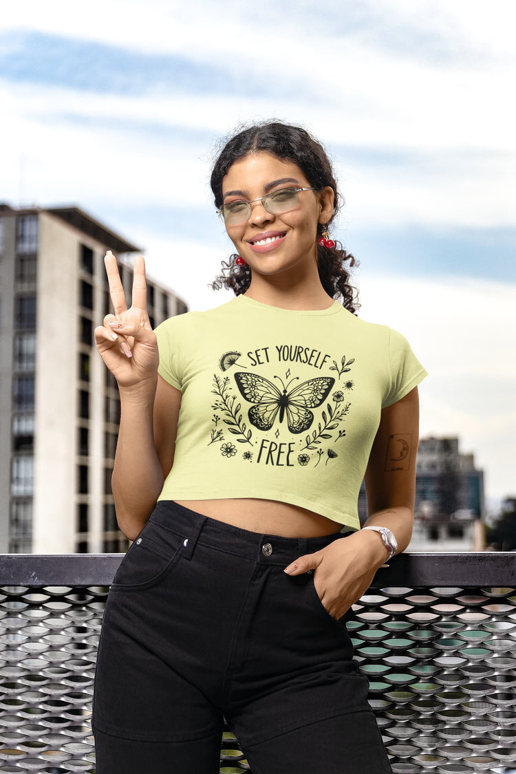 WOMENS BUTTER YELLOW CROP TOP