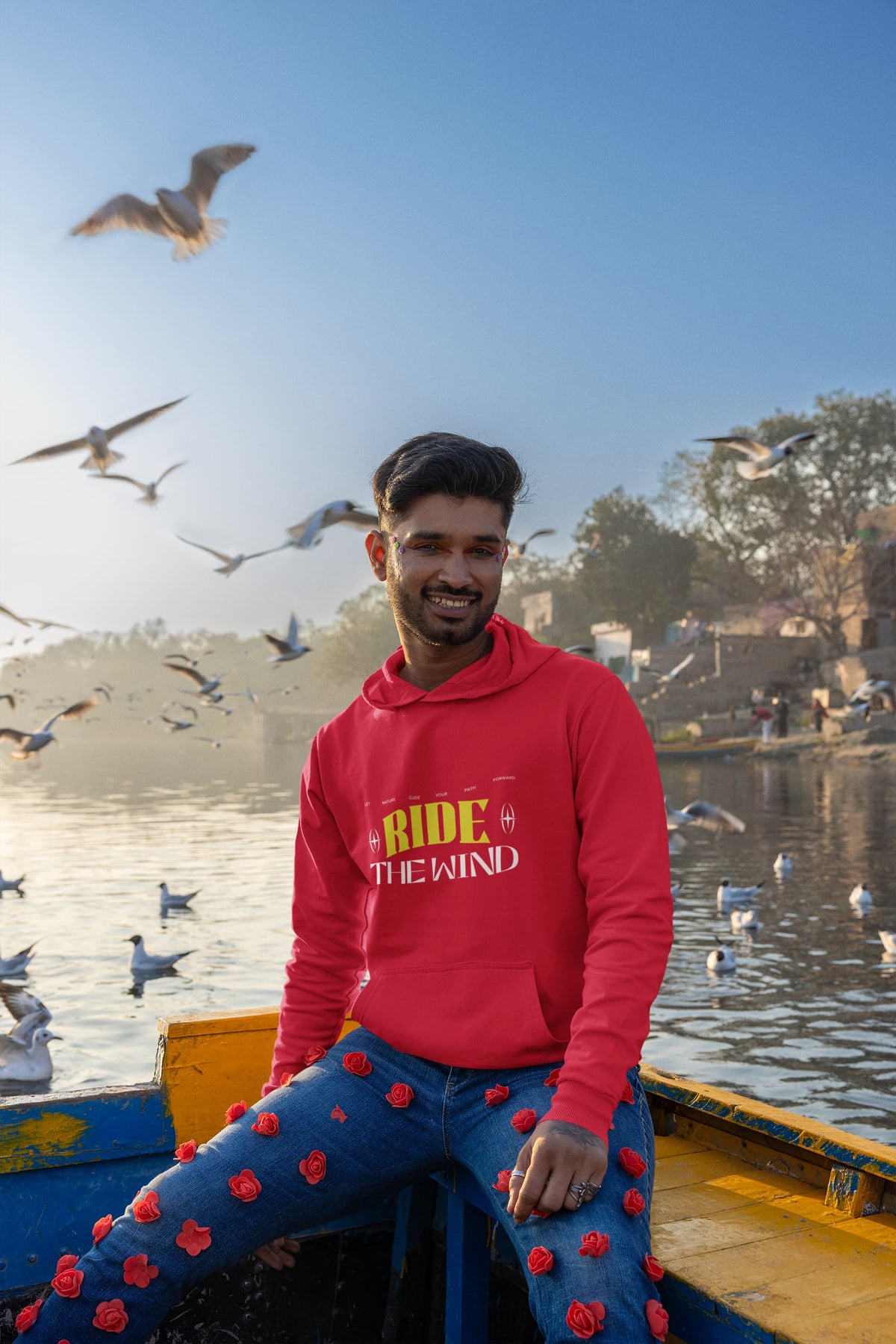 Karavirs® Floret Red oversized hoodie for men India