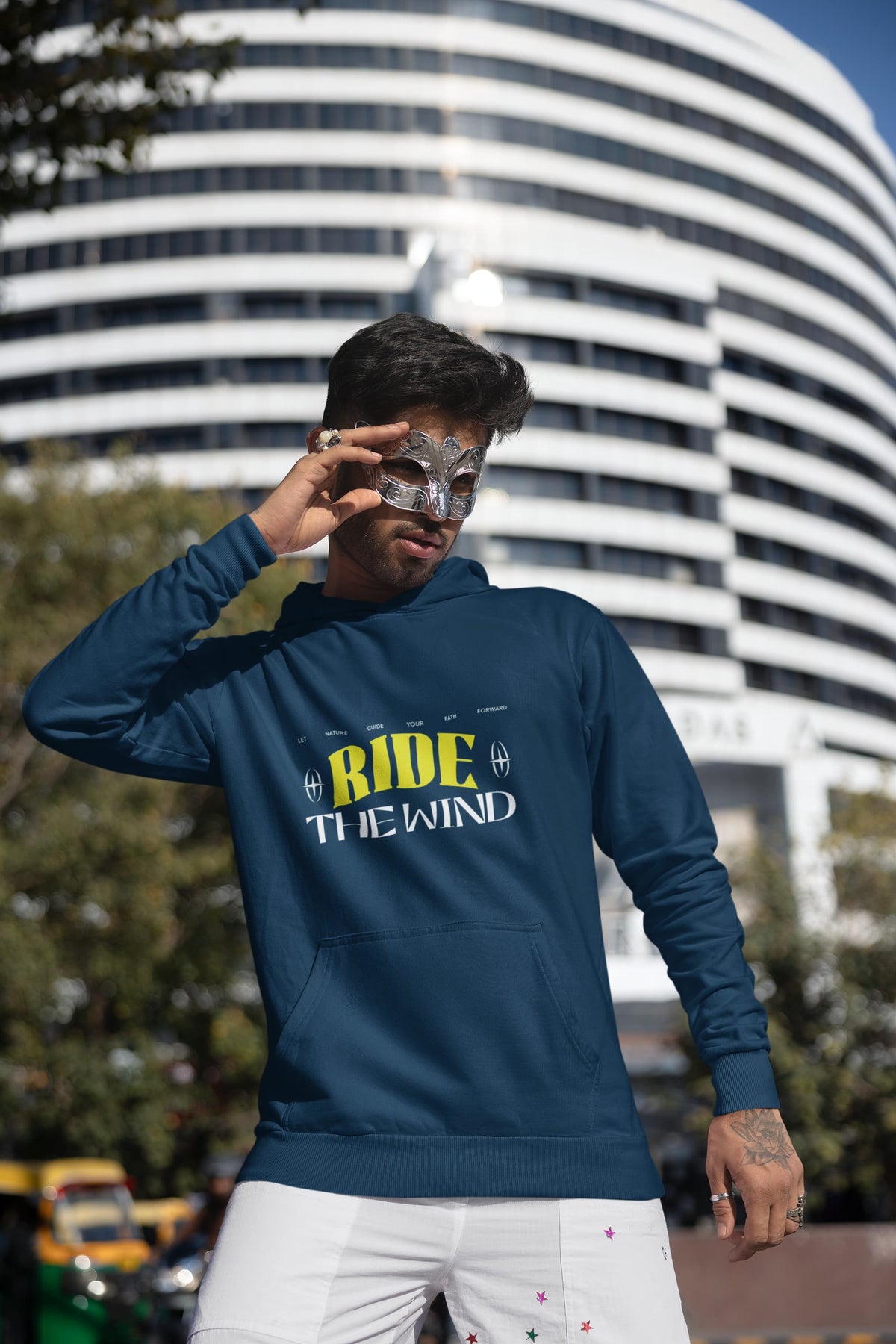 Karavirs® Floret Navy Blue oversized hoodie for men India
