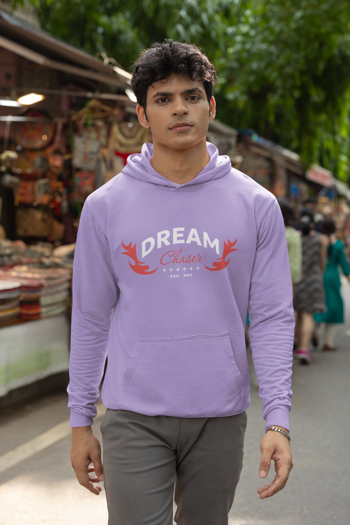 Karavirs® Notice Iris Lavender oversized hoodie for men India