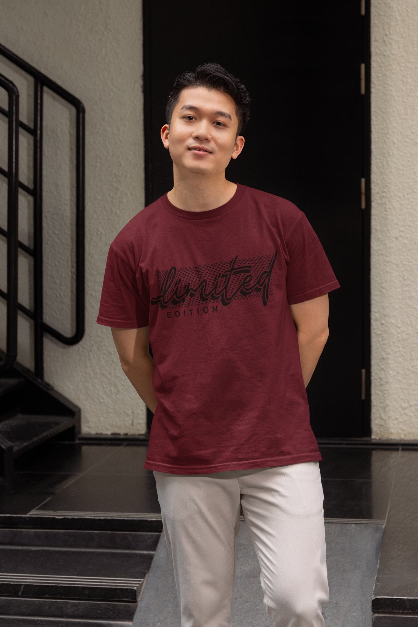 Men's Maroon Round Neck T-shirts