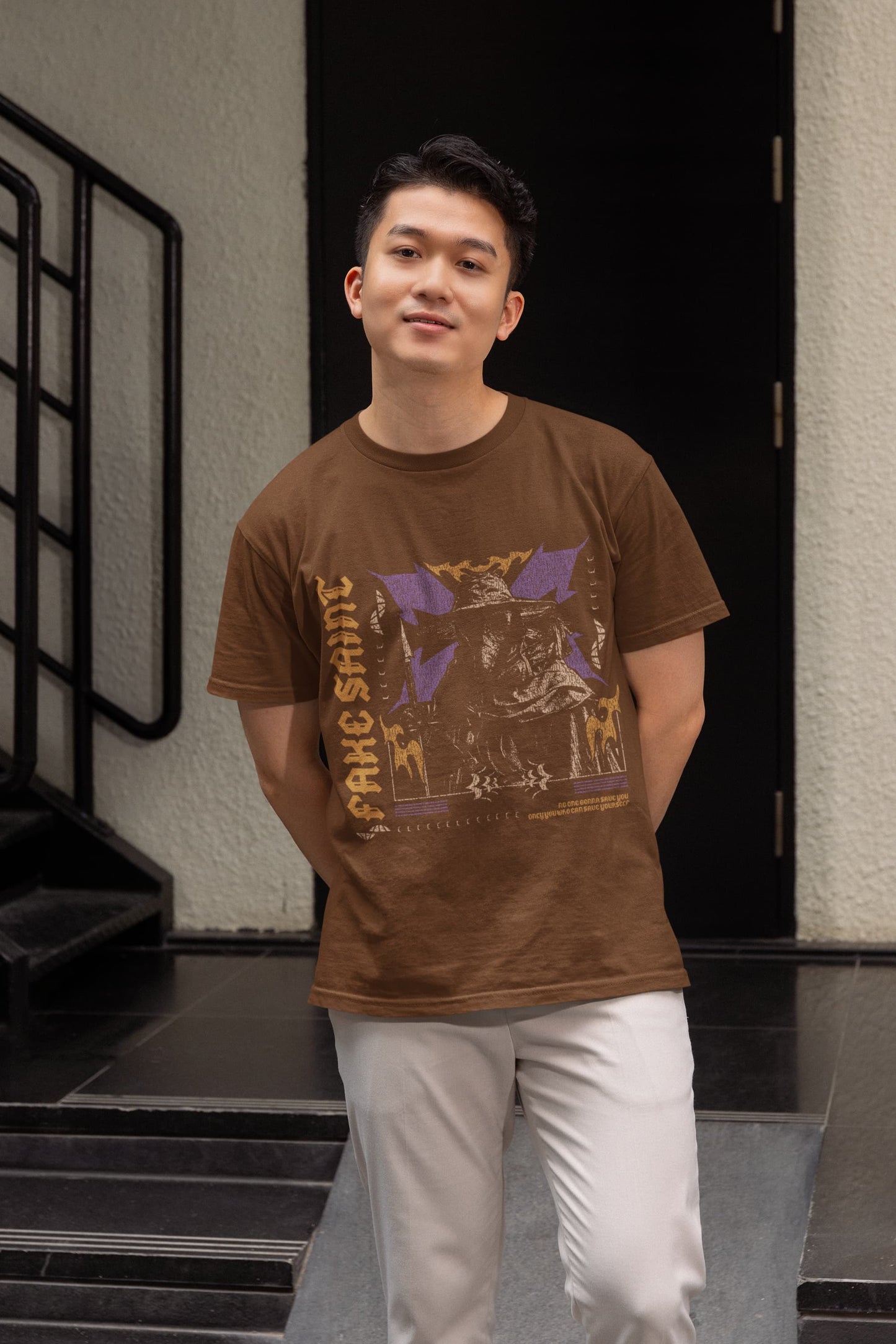 Men's Coffee Brown Round Neck T-shirts