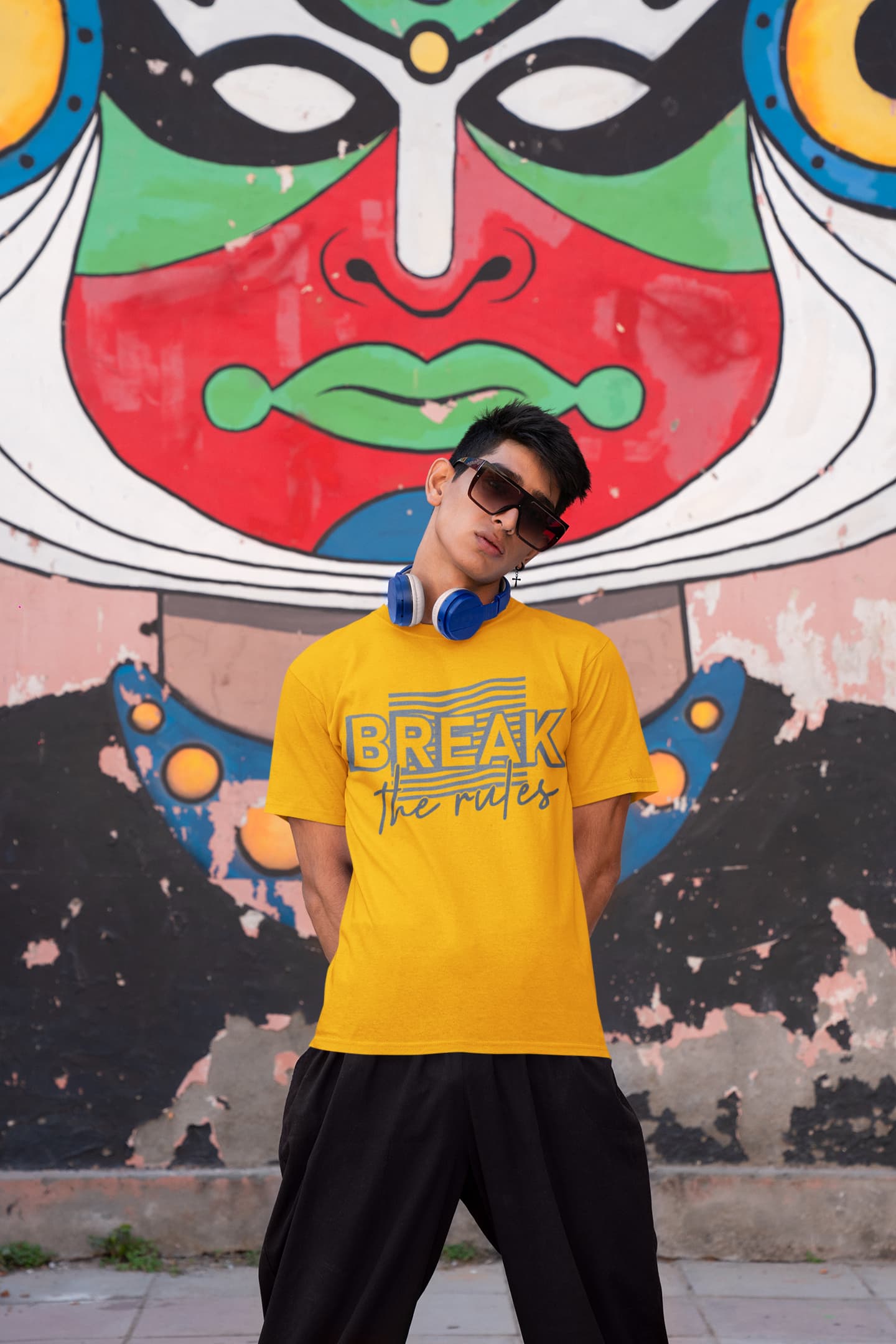 Men's Golden Yellow Round Neck T-shirts