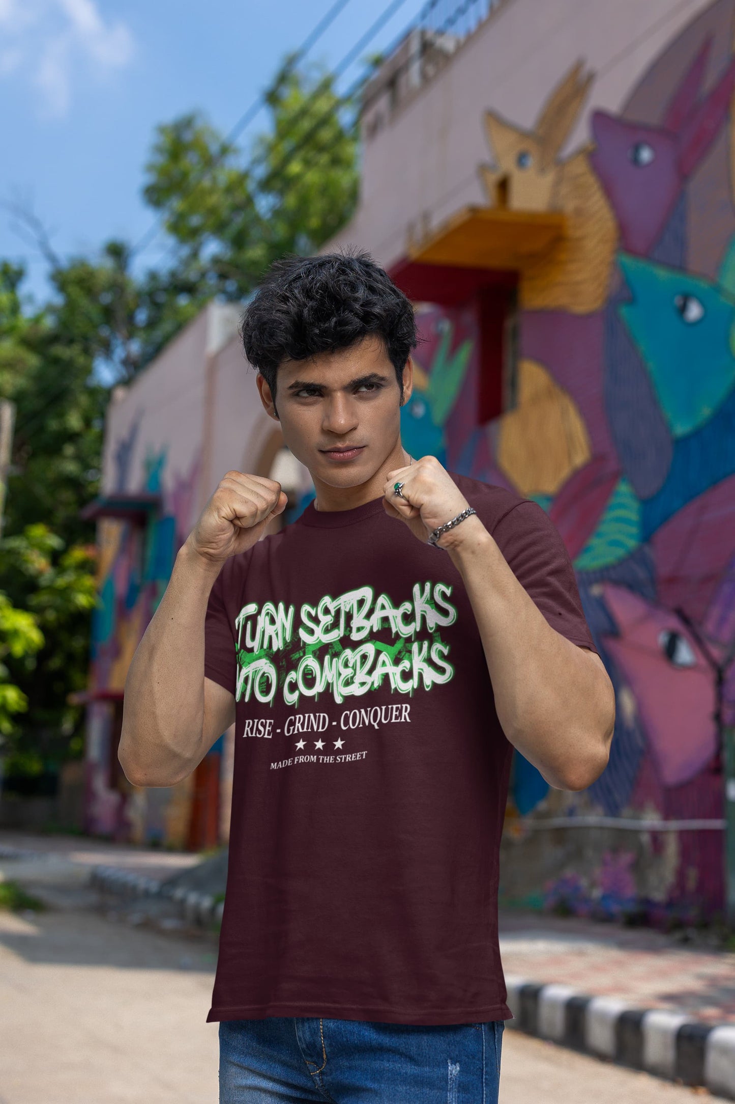 Men's Burgundy Round Neck T-shirts