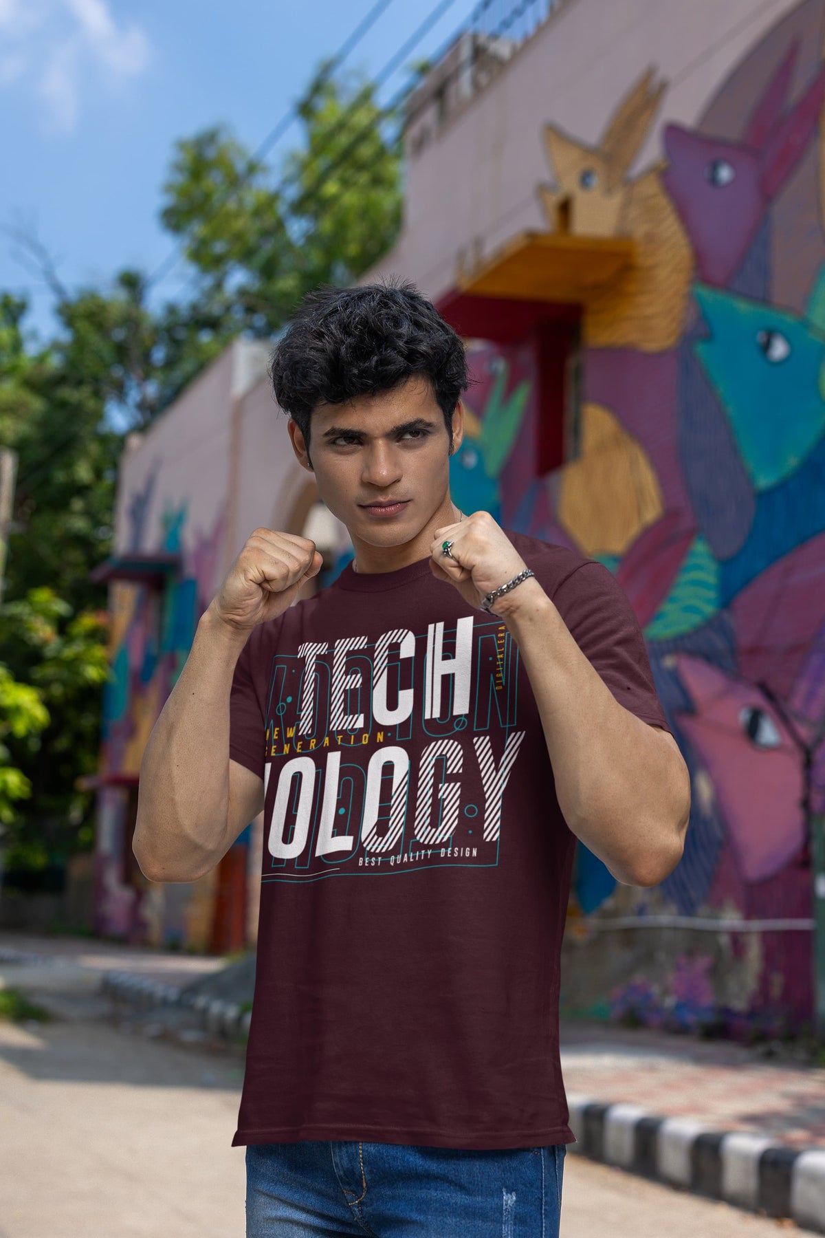 Men's Burgundy Round Neck T-shirts